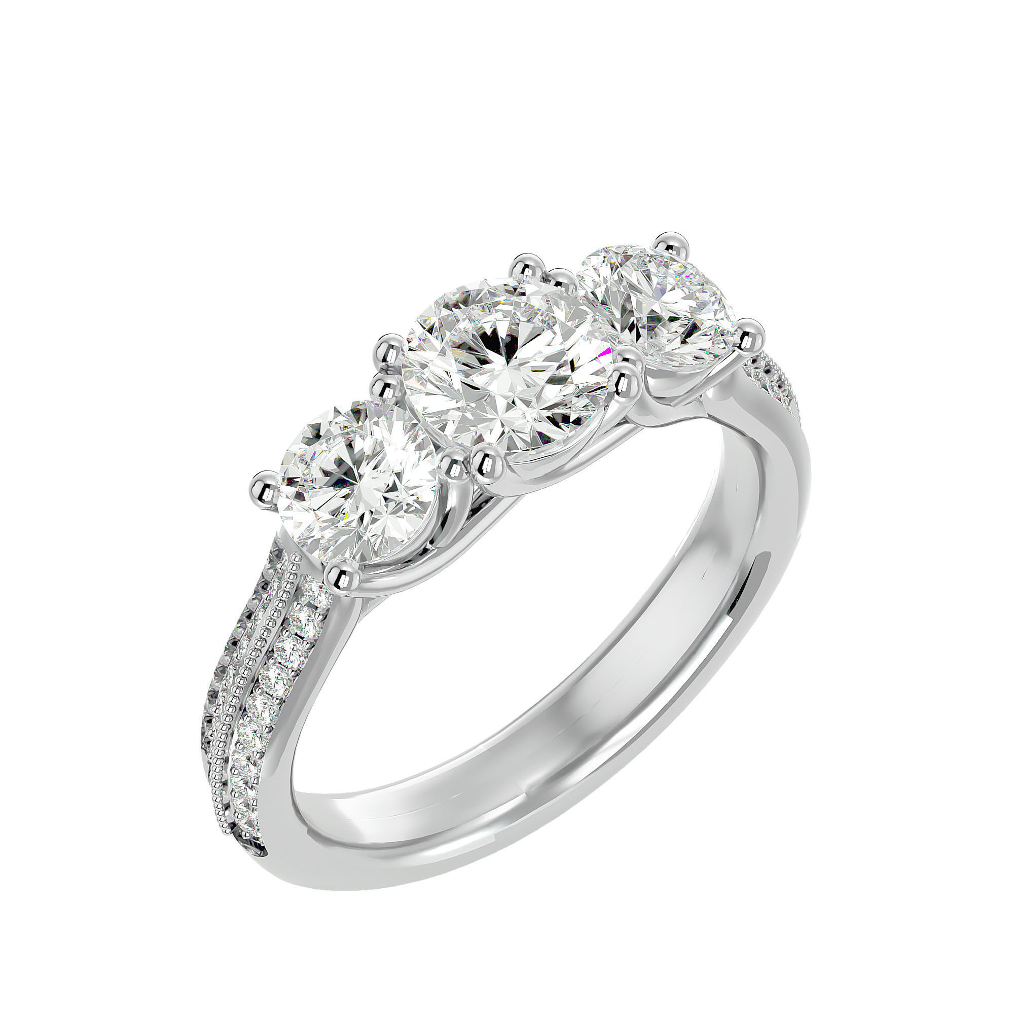 Tri Diamond solitaire wedding engagement ring with 360 view 3D print model_9