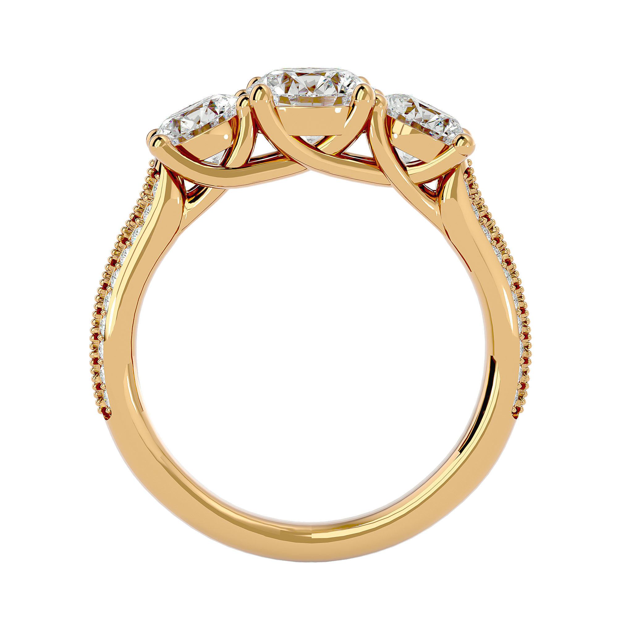 Tri Diamond solitaire wedding engagement ring with 360 view 3D print model_4