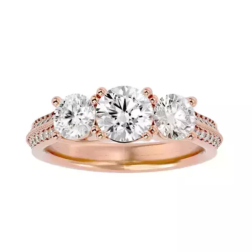 Tri Diamond solitaire wedding engagement ring with 360 view