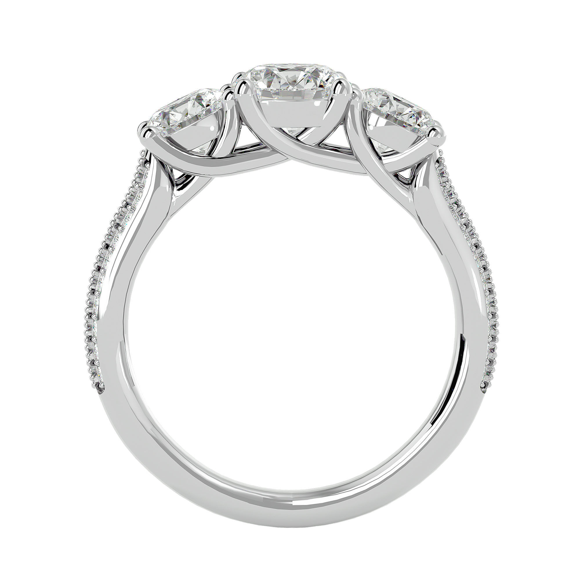 Tri Diamond solitaire wedding engagement ring with 360 view 3D print model_3