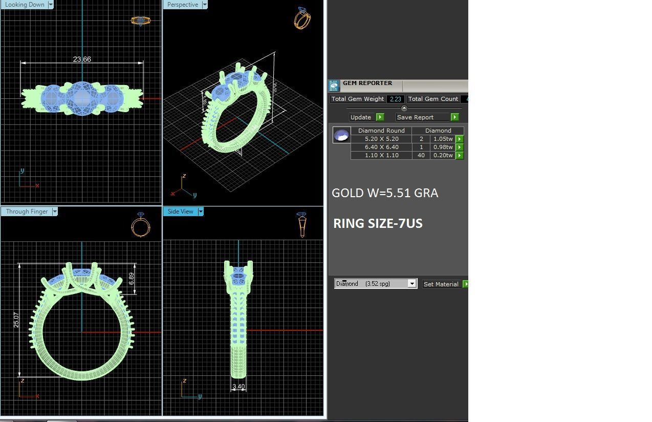 Tri Diamond solitaire wedding engagement ring with 360 view 3D print model_12