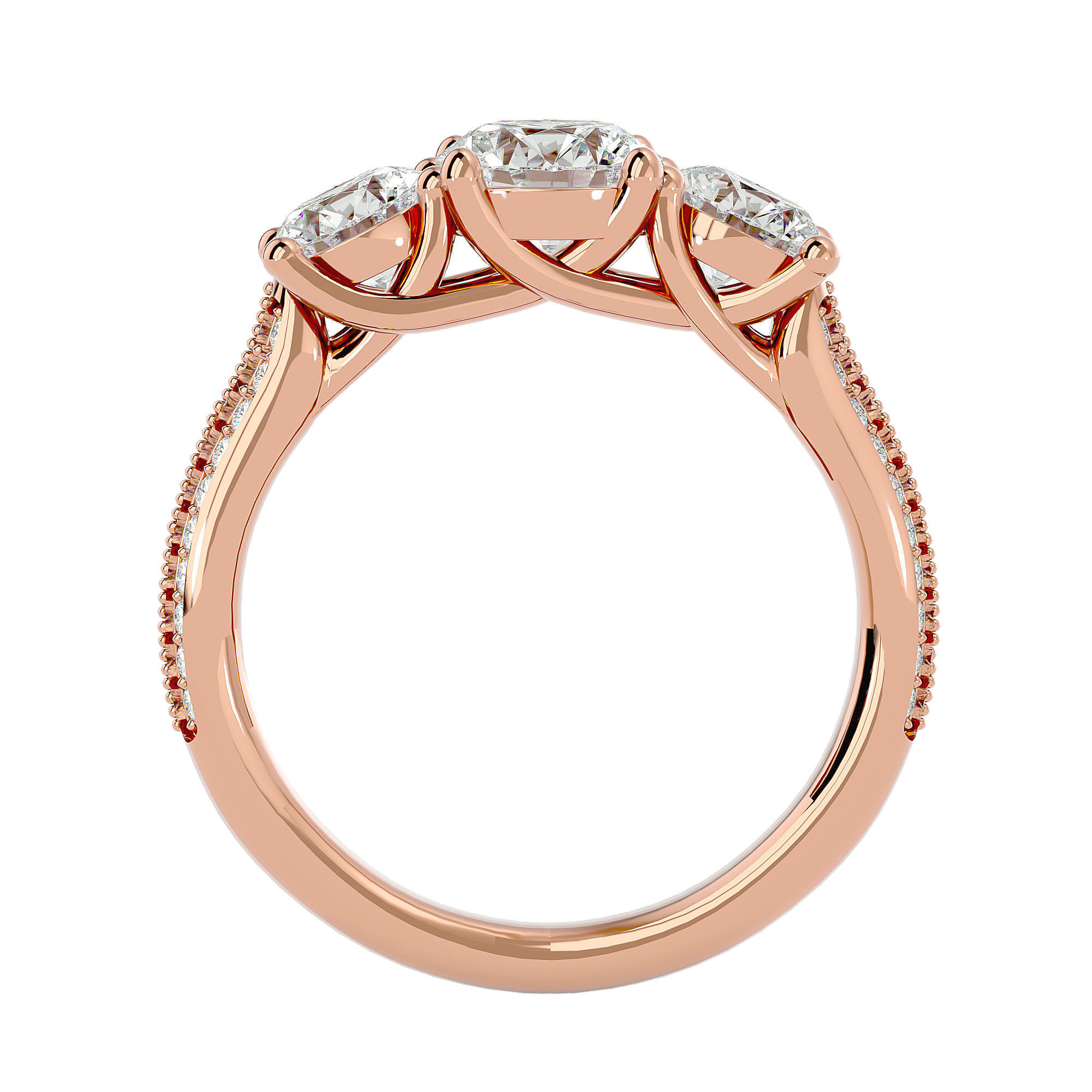 Tri Diamond solitaire wedding engagement ring with 360 view 3D print model_5