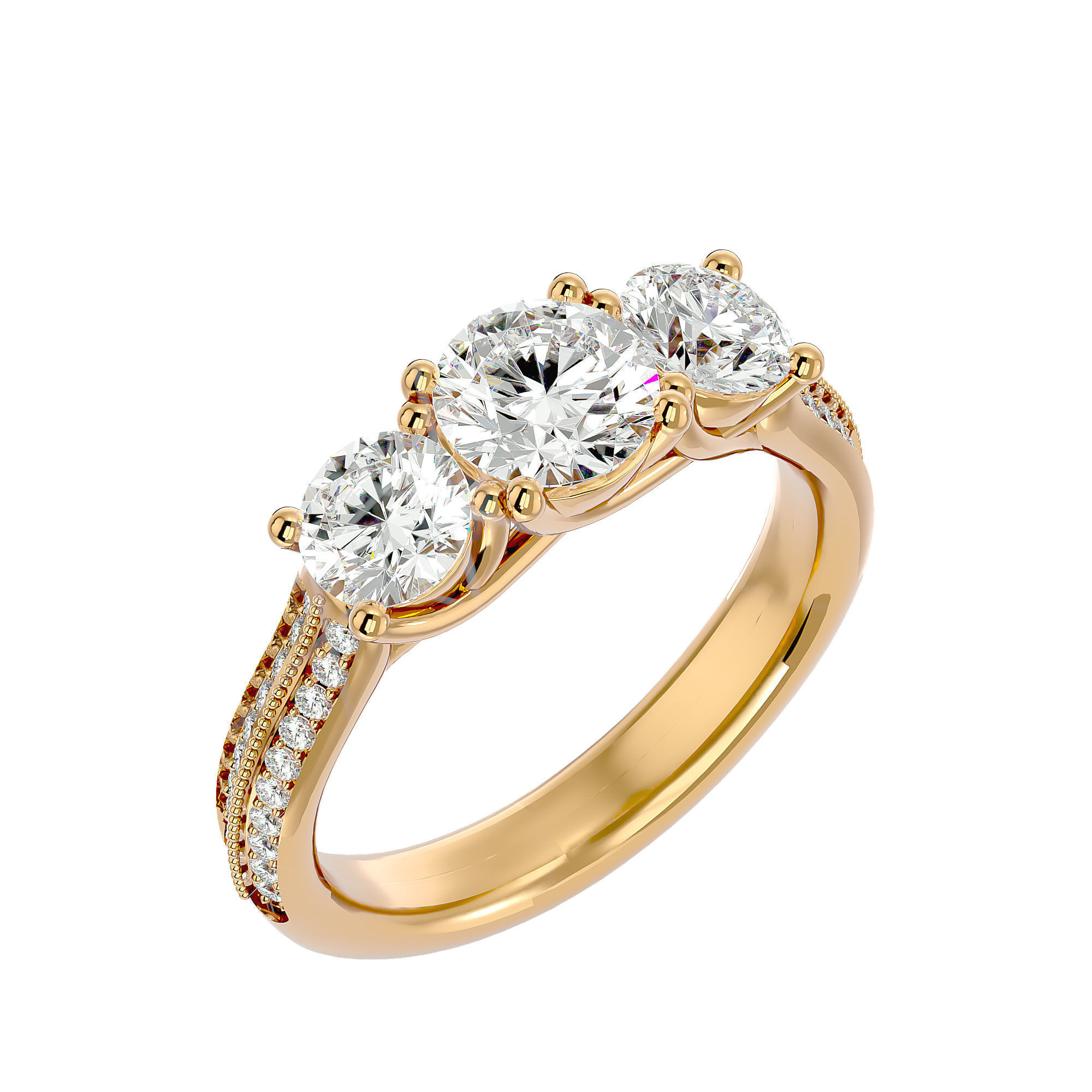 Tri Diamond solitaire wedding engagement ring with 360 view 3D print model_10