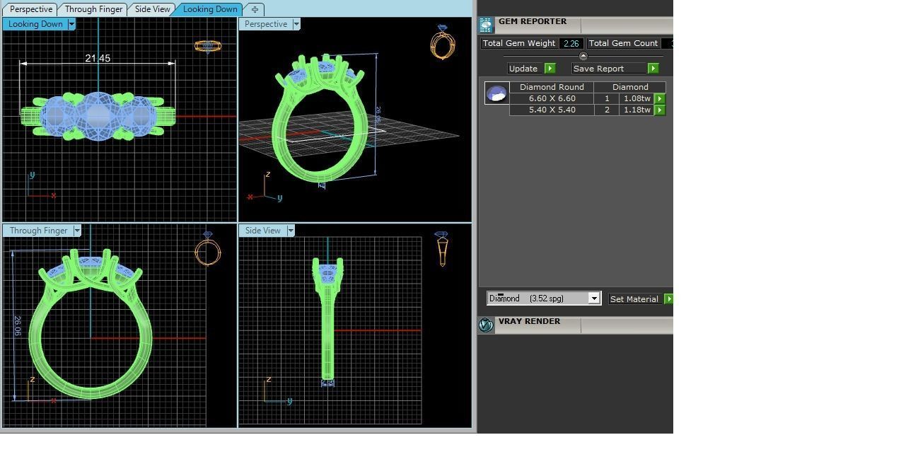 Tri Diamond solitaire wedding engagement ring with 360 view 3D print model_12