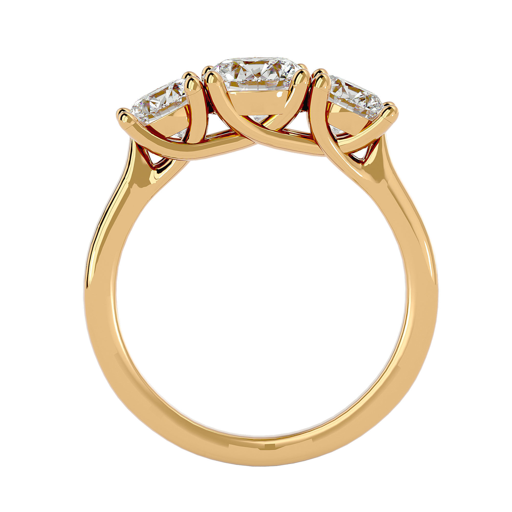 Tri Diamond solitaire wedding engagement ring with 360 view 3D print model_4
