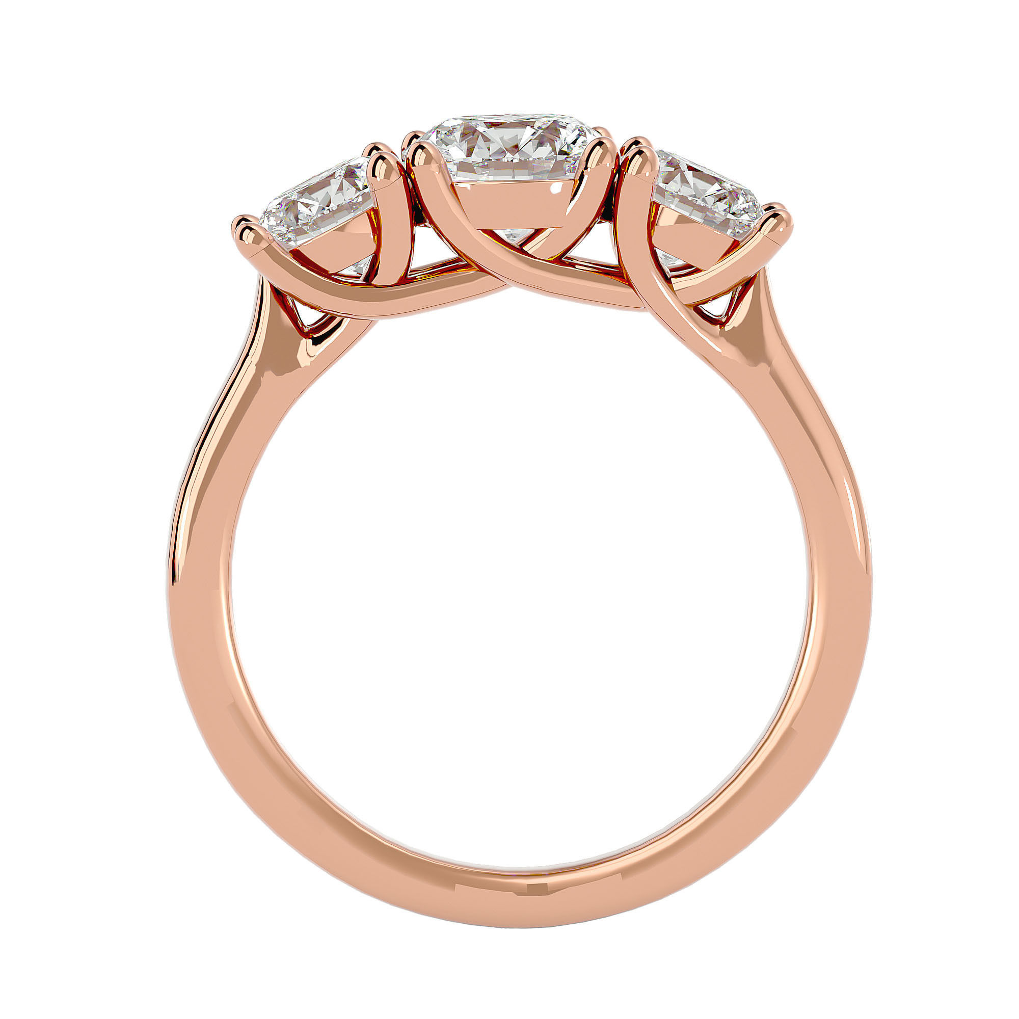 Tri Diamond solitaire wedding engagement ring with 360 view 3D print model_5