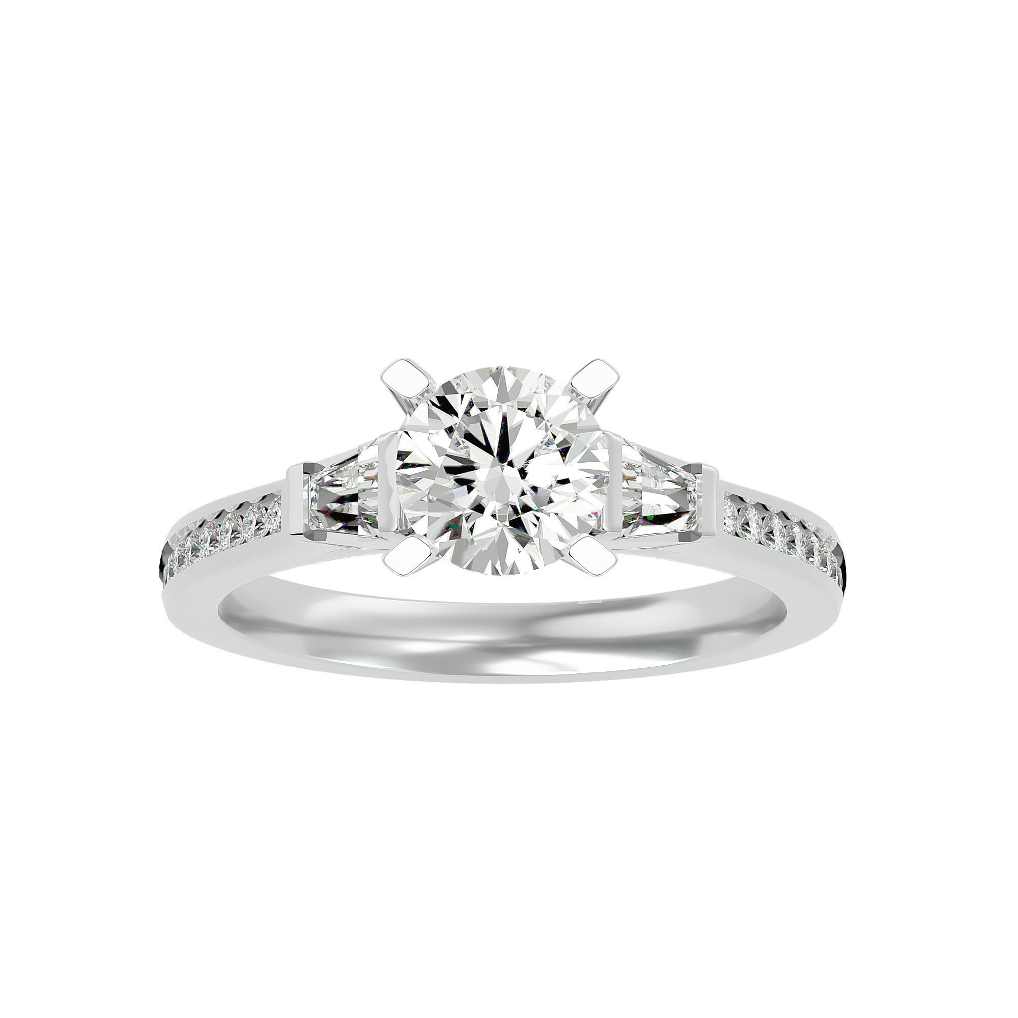 Tri Diamond solitaire wedding engagement ring with 360 view 3D print model_2