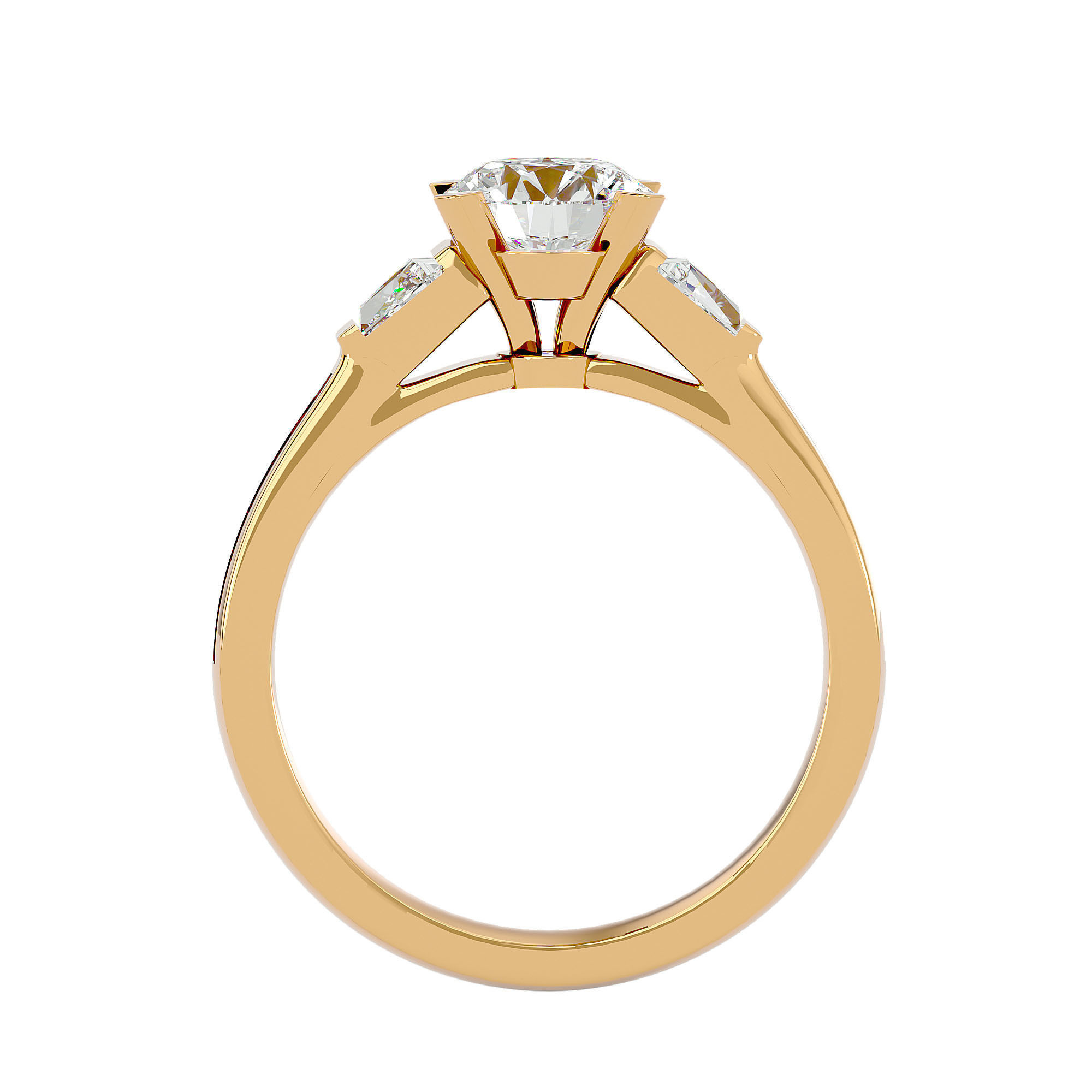 Tri Diamond solitaire wedding engagement ring with 360 view 3D print model_4