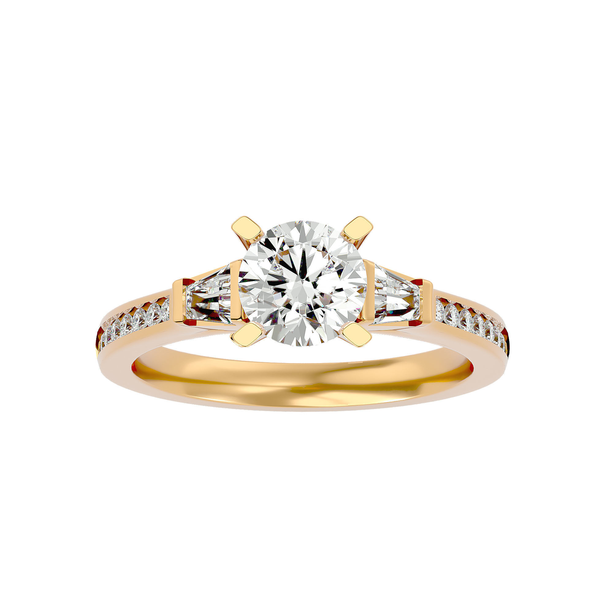 Tri Diamond solitaire wedding engagement ring with 360 view 3D print model_1