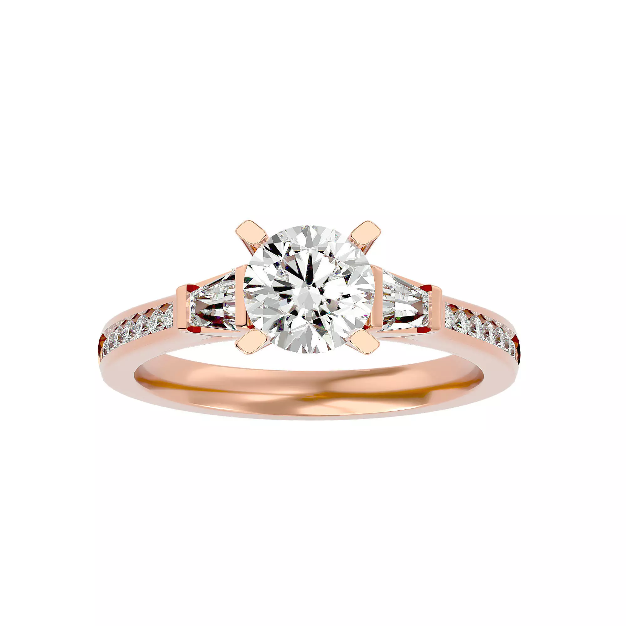 Tri Diamond solitaire wedding engagement ring with 360 view 3D print model_0