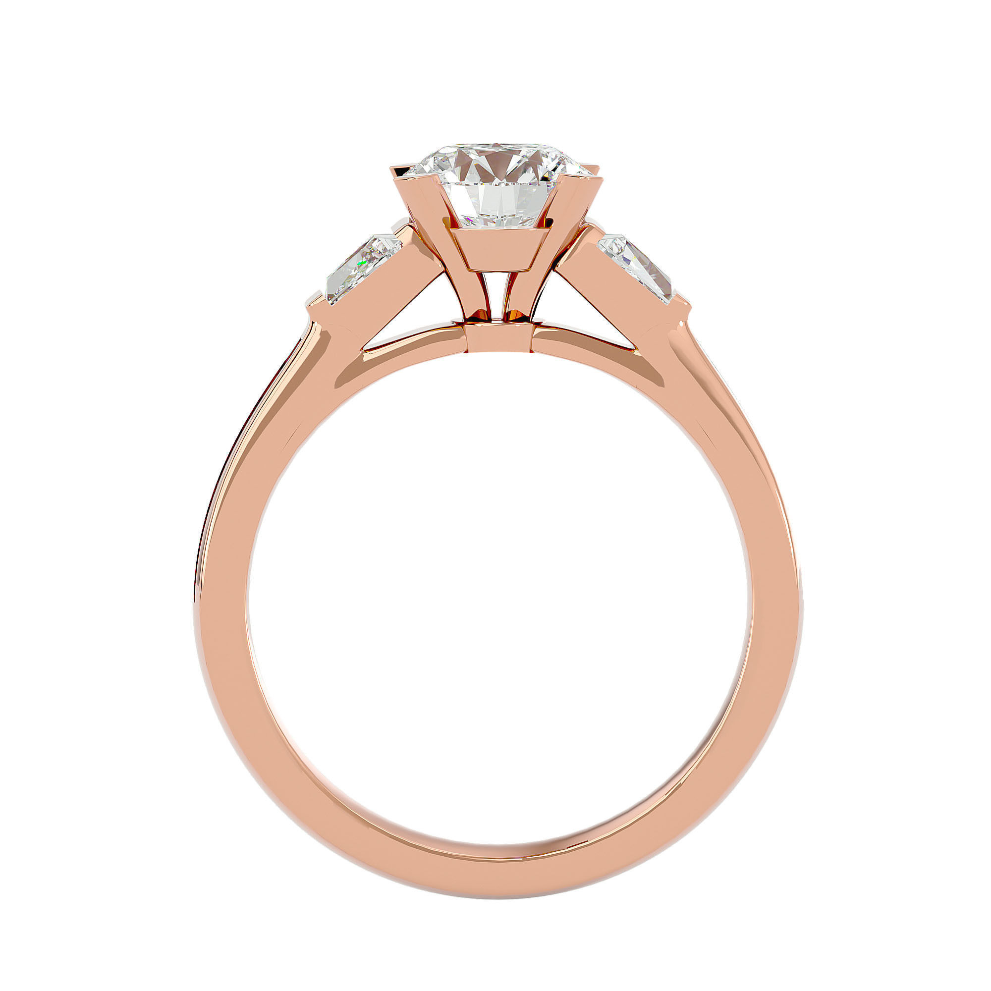 Tri Diamond solitaire wedding engagement ring with 360 view 3D print model_5