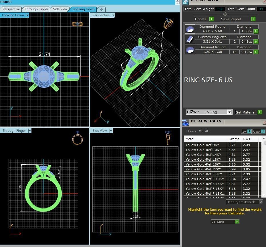 Tri Diamond solitaire wedding engagement ring with 360 view 3D print model_12