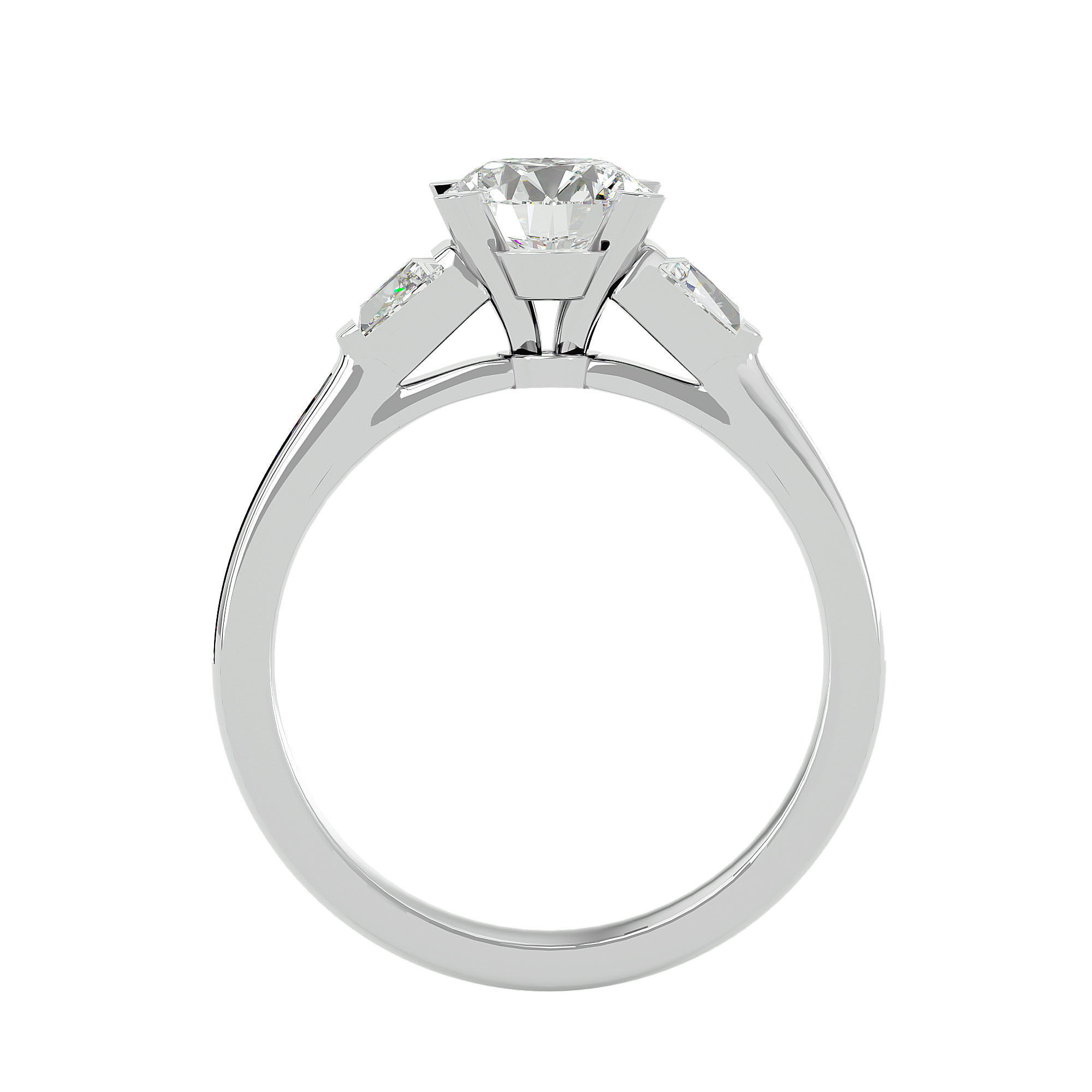 Tri Diamond solitaire wedding engagement ring with 360 view 3D print model_3