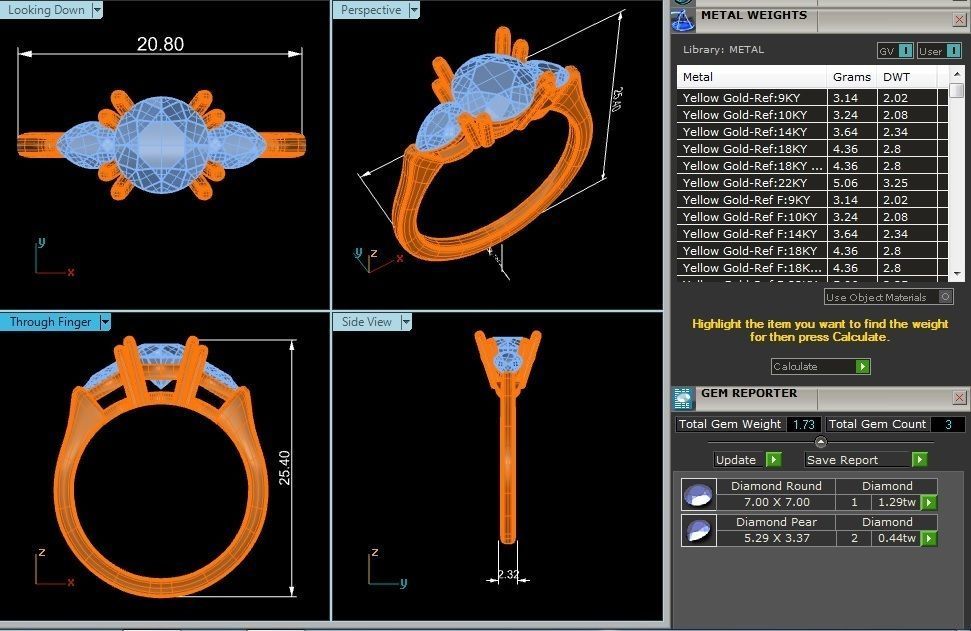 Tri Diamond solitaire wedding engagement ring with 360 view 3D print model_6