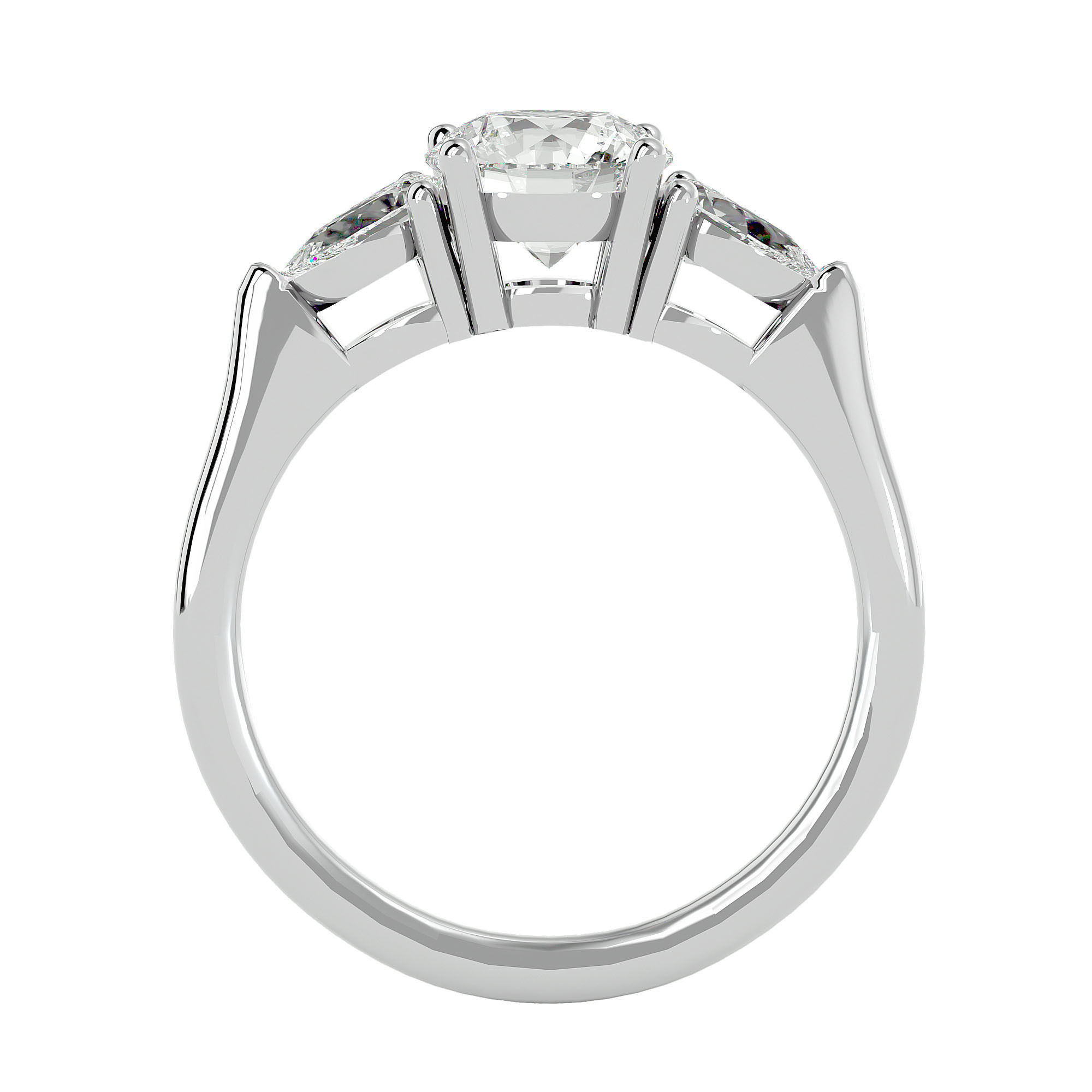 Tri Diamond solitaire wedding engagement ring with 360 view 3D print model_3