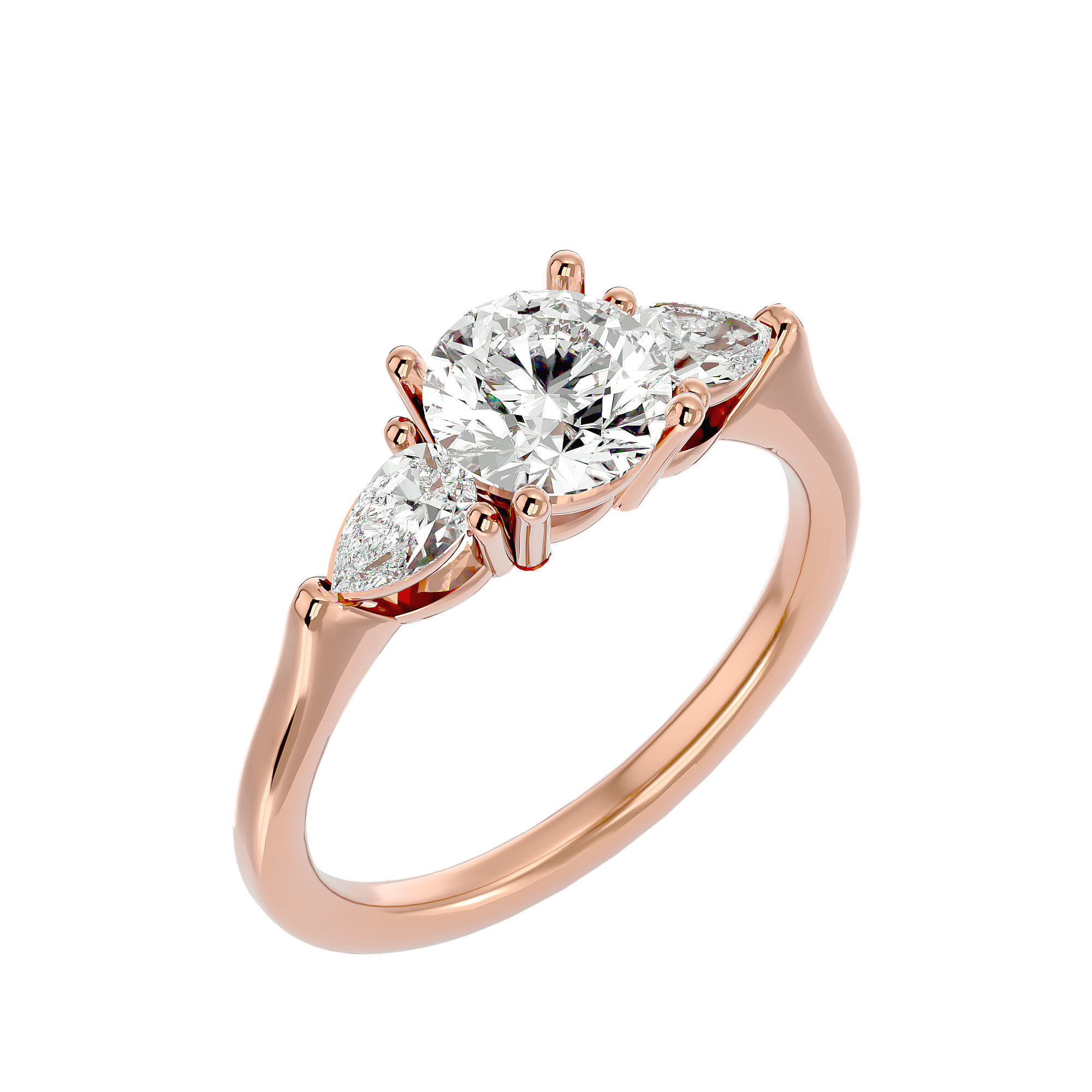 Tri Diamond solitaire wedding engagement ring with 360 view 3D print model_12