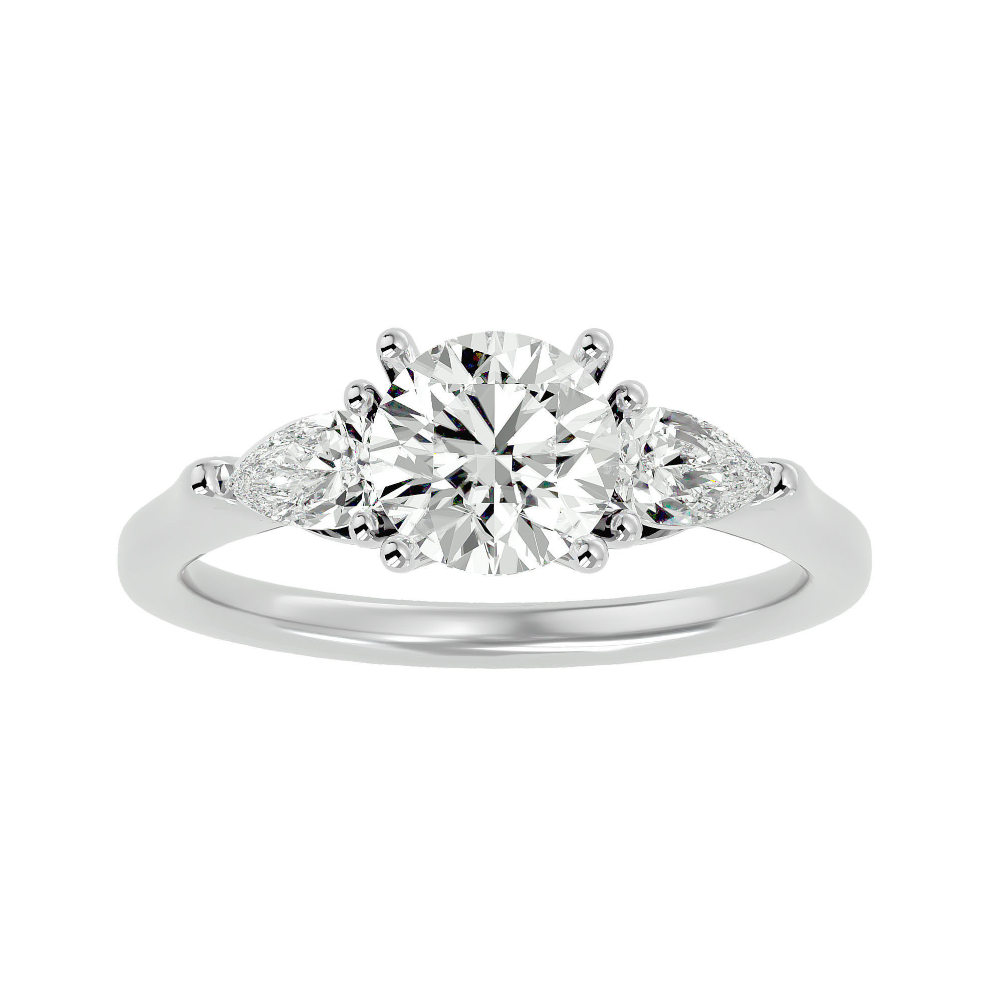 Tri Diamond solitaire wedding engagement ring with 360 view 3D print model_2
