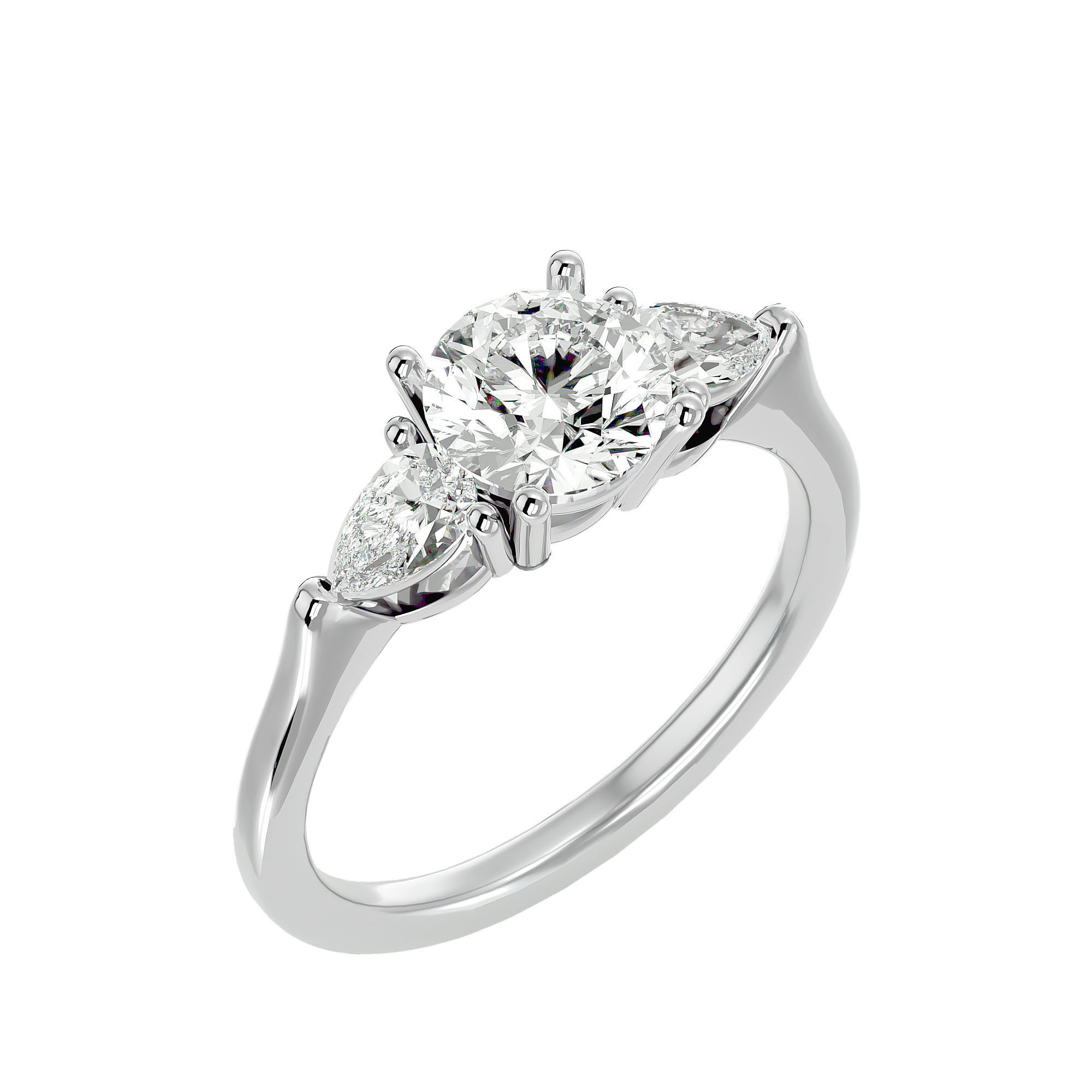 Tri Diamond solitaire wedding engagement ring with 360 view 3D print model_10