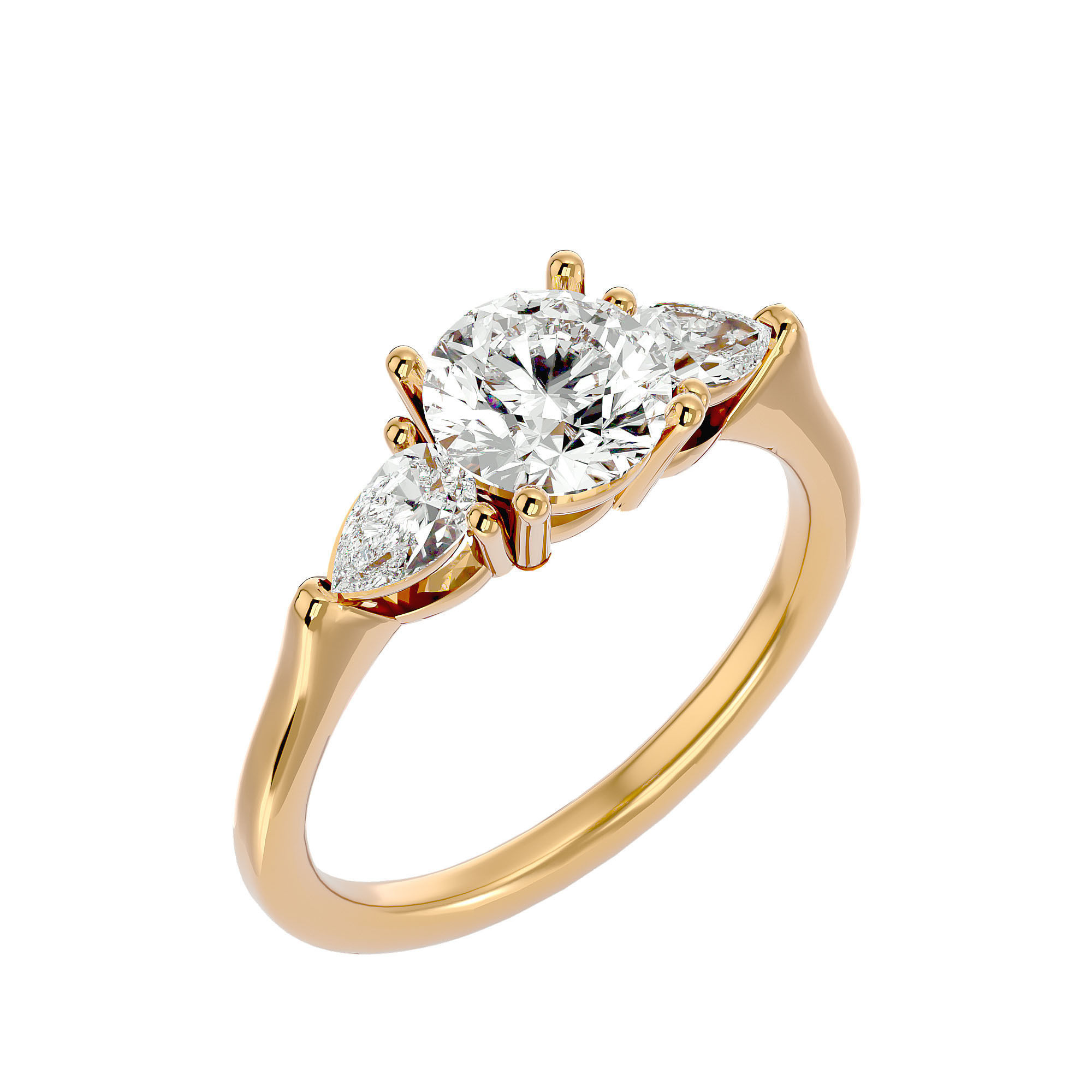 Tri Diamond solitaire wedding engagement ring with 360 view 3D print model_11