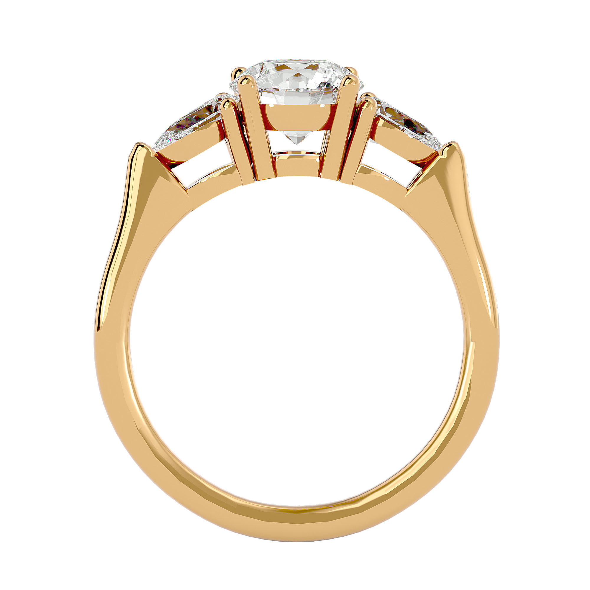 Tri Diamond solitaire wedding engagement ring with 360 view 3D print model_4