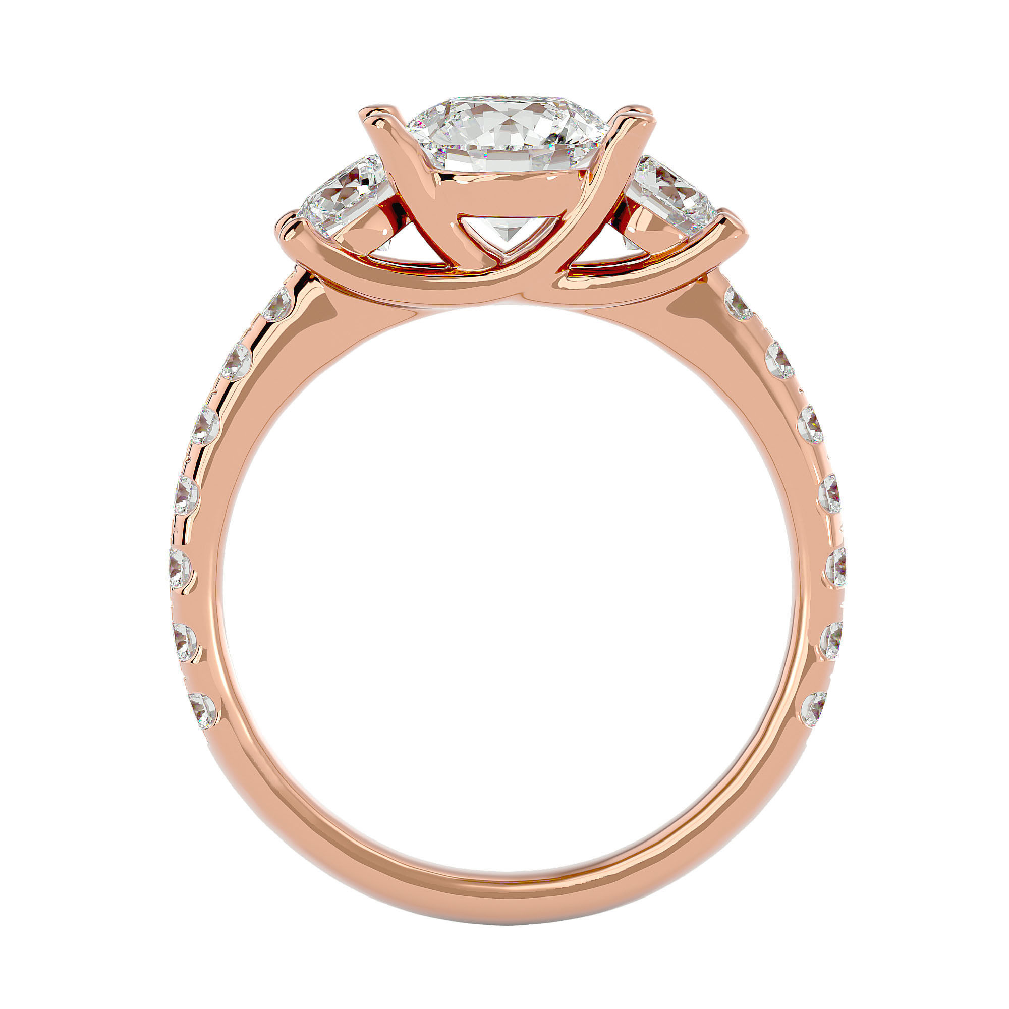 Tri Diamond solitaire wedding engagement ring with 360 view 3D print model_5