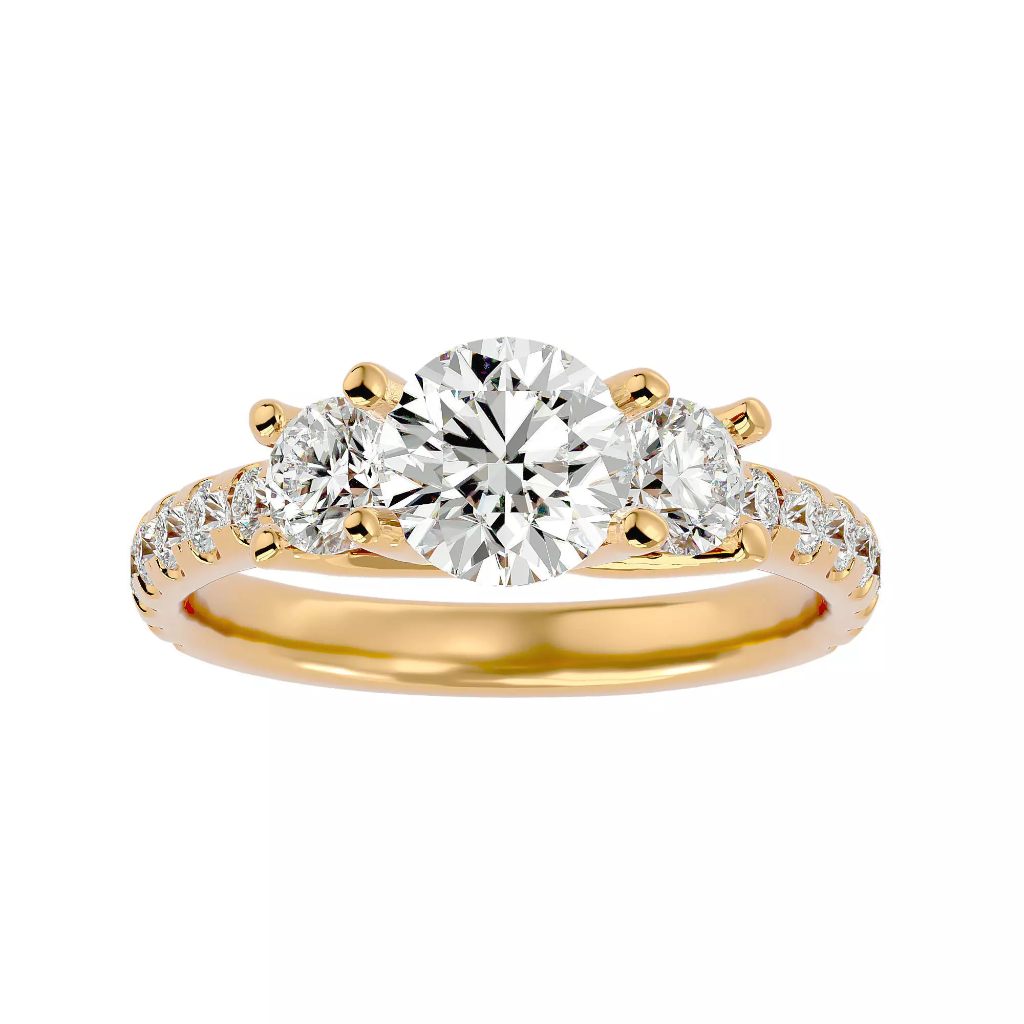 Tri Diamond solitaire wedding engagement ring with 360 view 3D print model_0