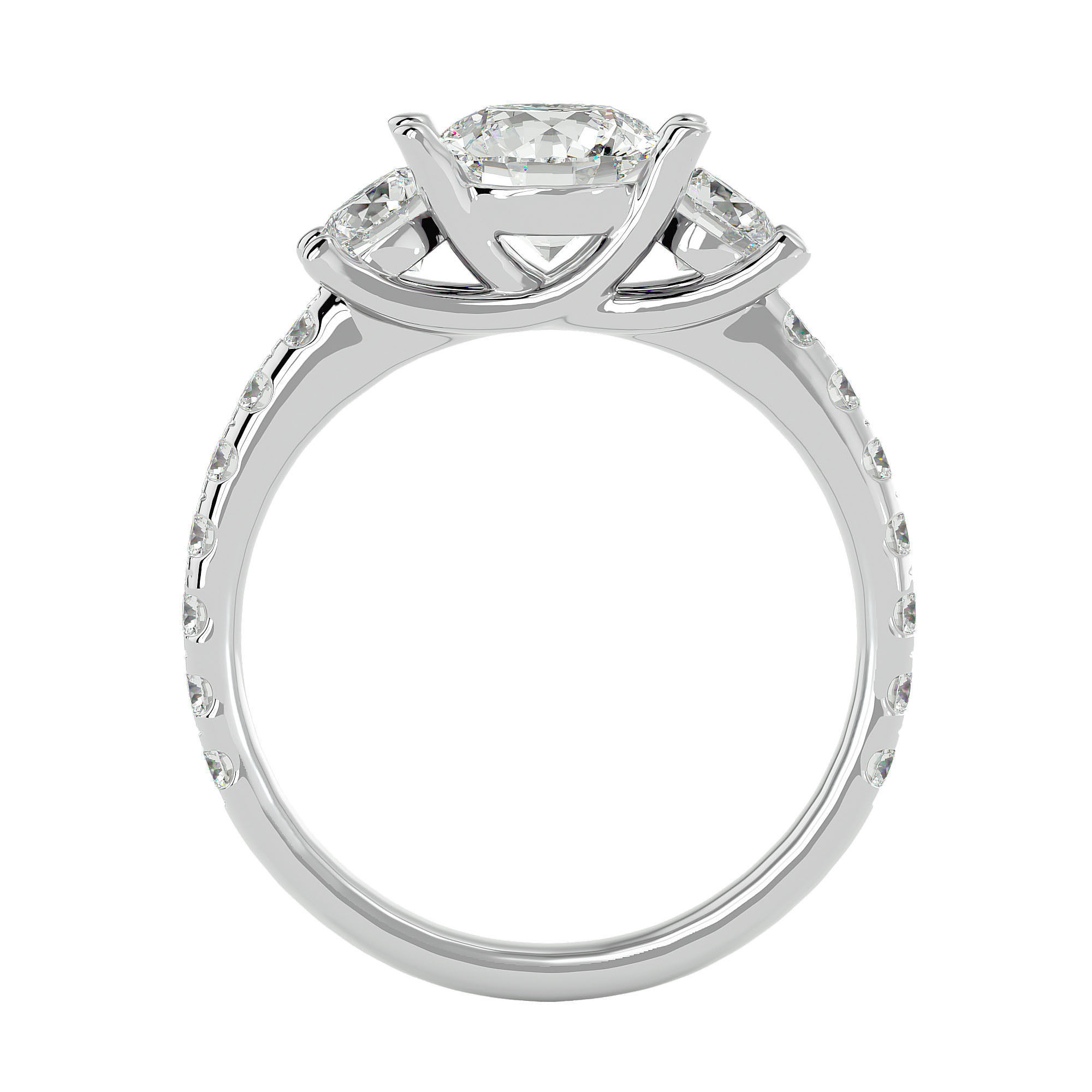 Tri Diamond solitaire wedding engagement ring with 360 view 3D print model_2