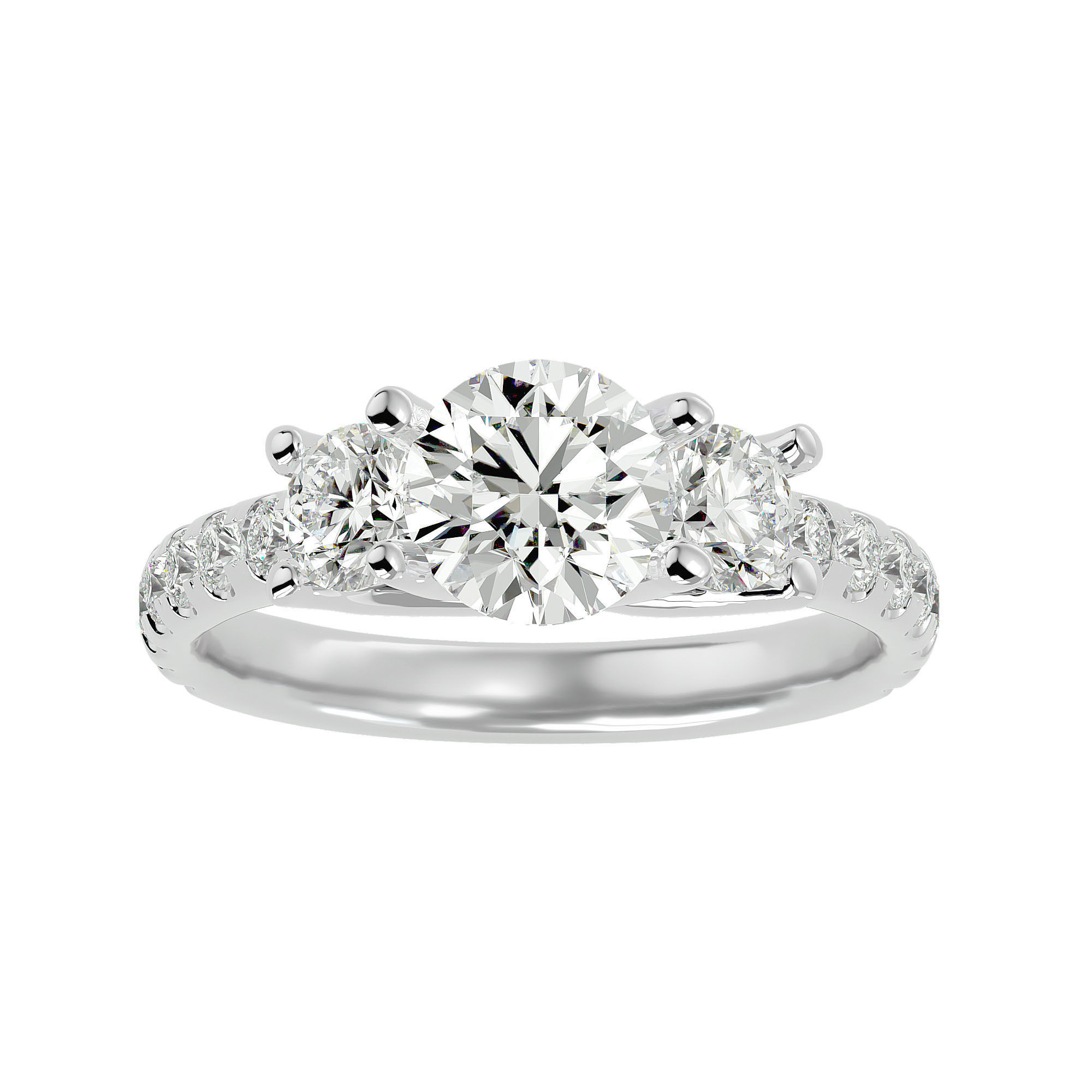 Tri Diamond solitaire wedding engagement ring with 360 view 3D print model_1