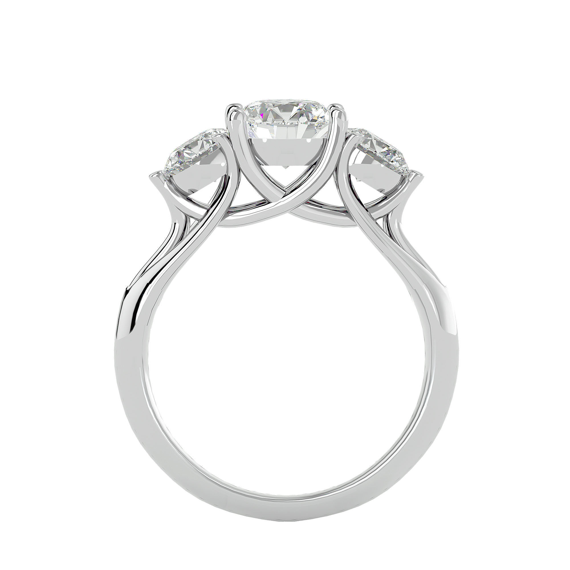 Tri Diamond solitaire wedding engagement ring with 360 view 3D print model_3