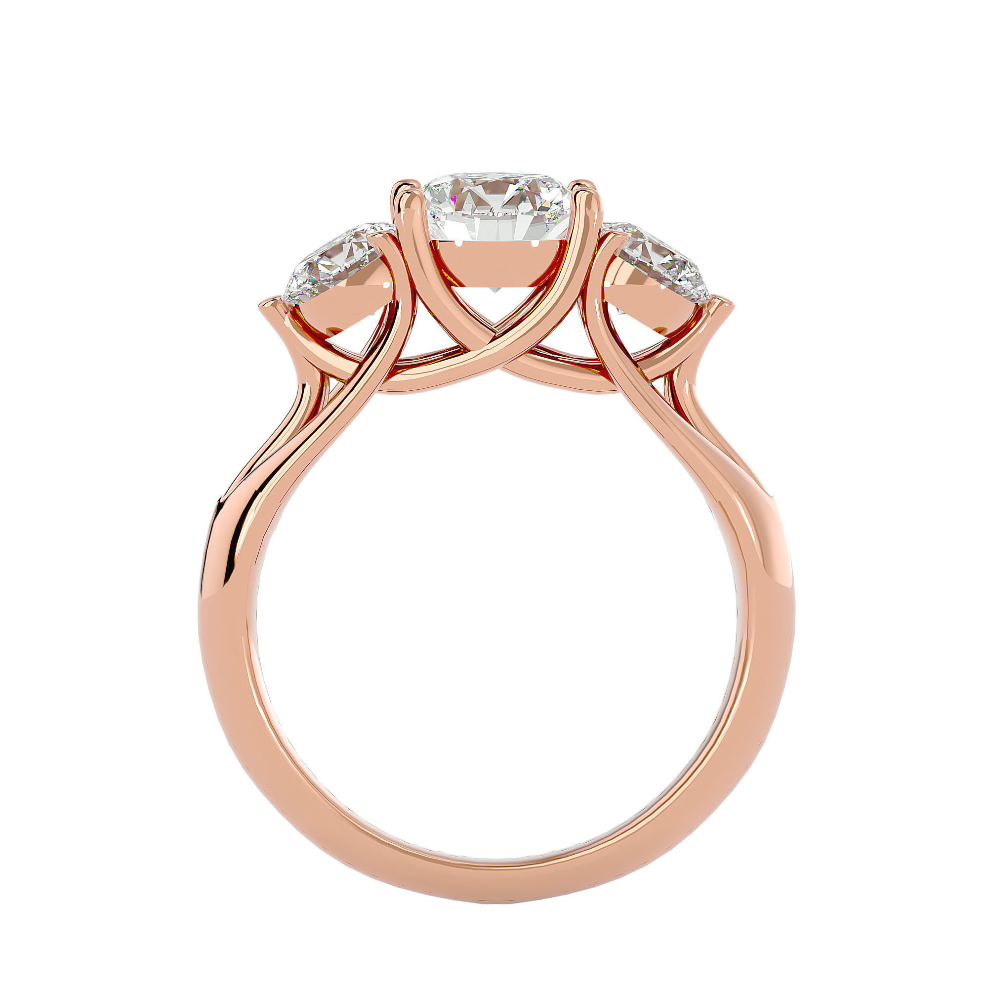 Tri Diamond solitaire wedding engagement ring with 360 view 3D print model_5