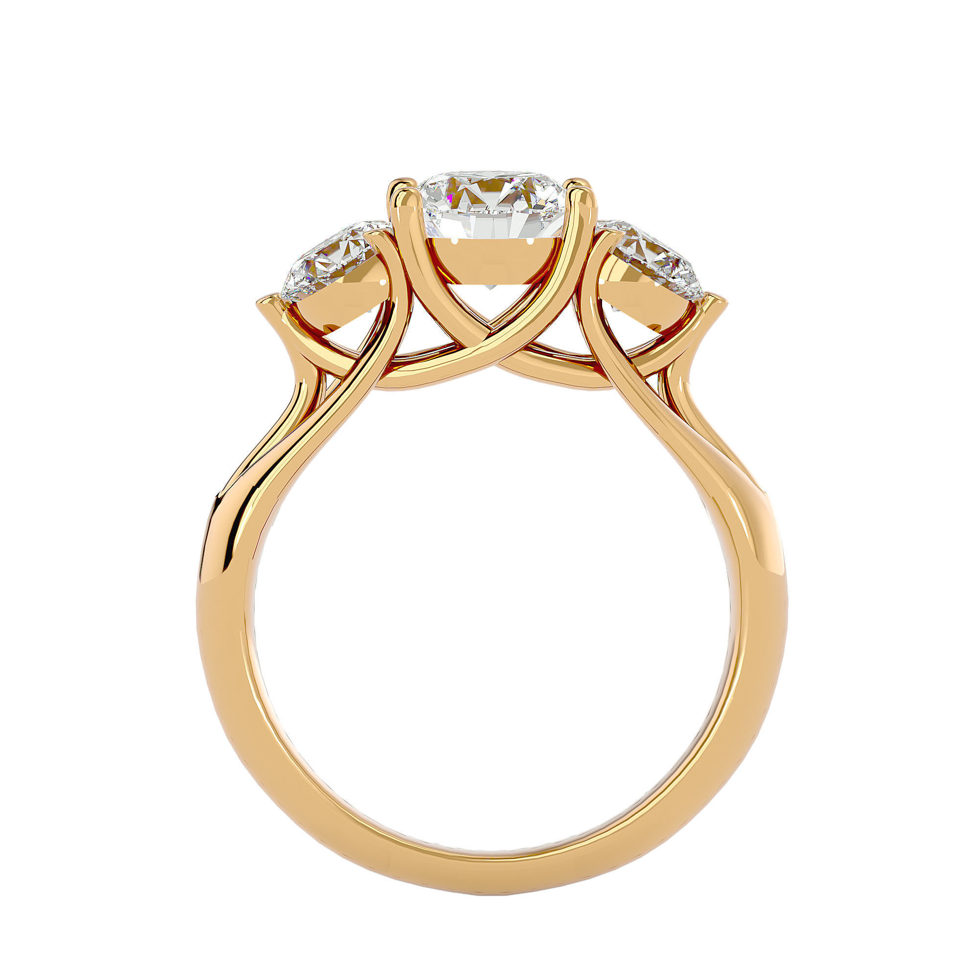 Tri Diamond solitaire wedding engagement ring with 360 view 3D print model_4