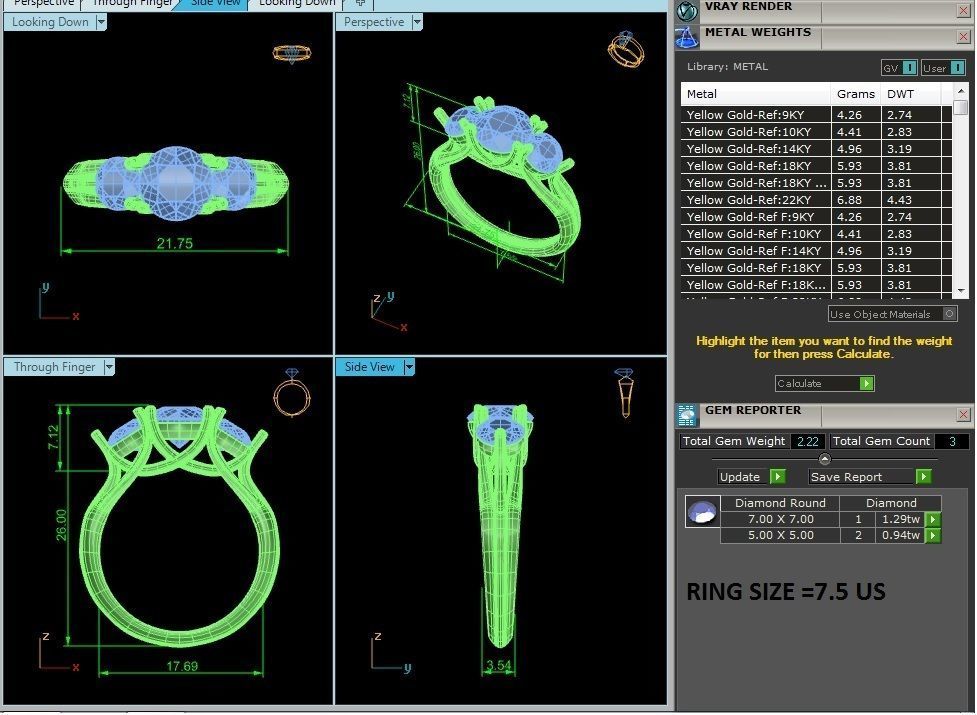 Tri Diamond solitaire wedding engagement ring with 360 view 3D print model_12