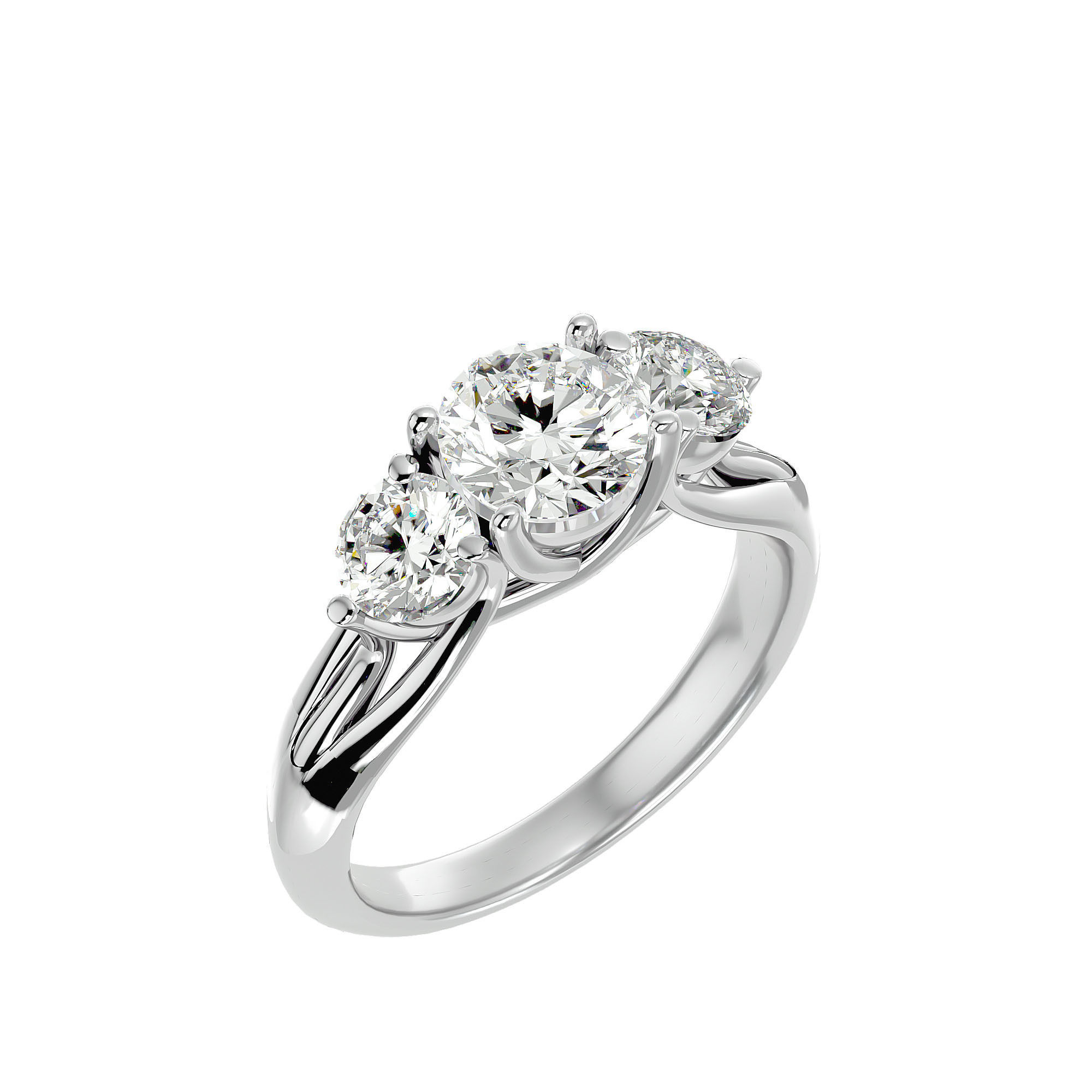 Tri Diamond solitaire wedding engagement ring with 360 view 3D print model_9
