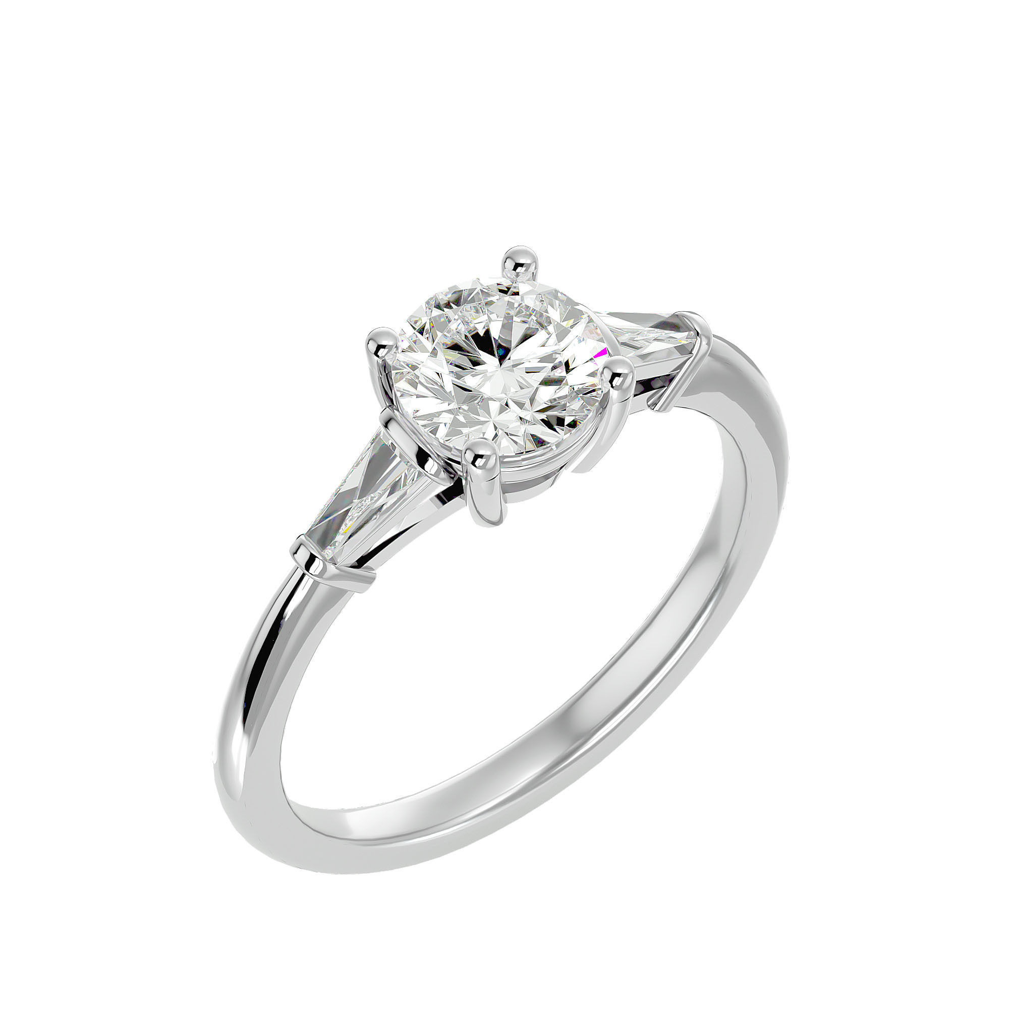 Tri Diamond solitaire wedding engagement ring with 360 view 3D print model_10