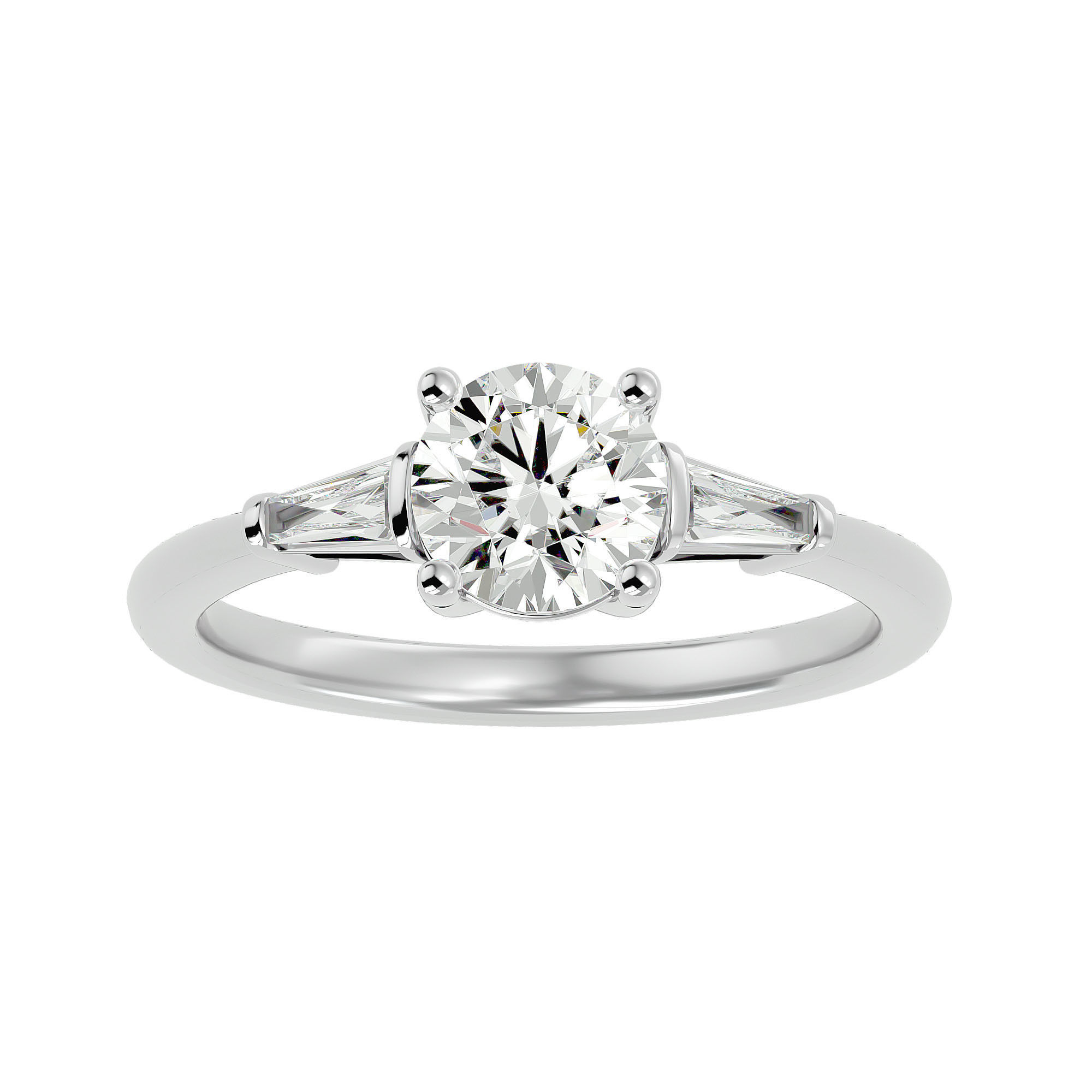 Tri Diamond solitaire wedding engagement ring with 360 view 3D print model_2