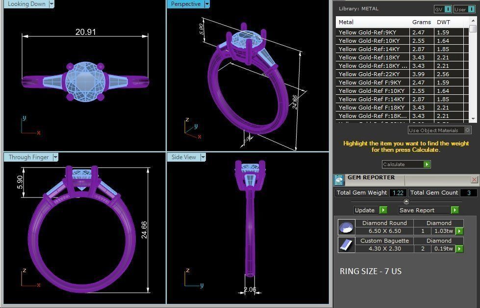 Tri Diamond solitaire wedding engagement ring with 360 view 3D print model_6