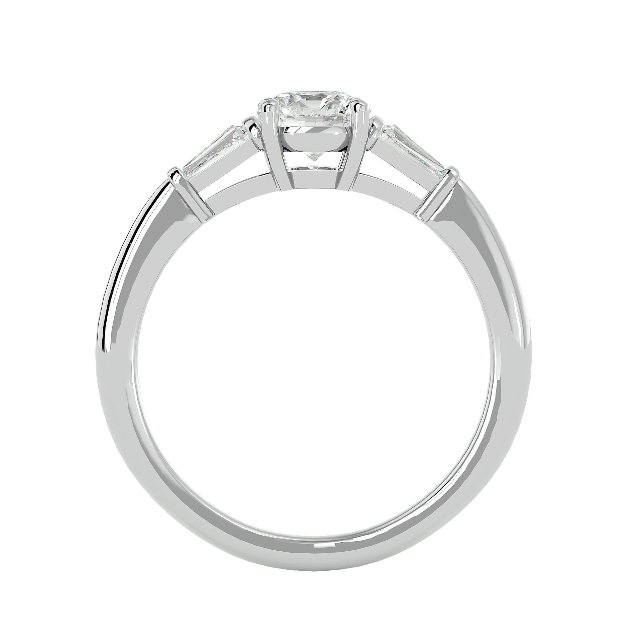 Tri Diamond solitaire wedding engagement ring with 360 view 3D print model_3