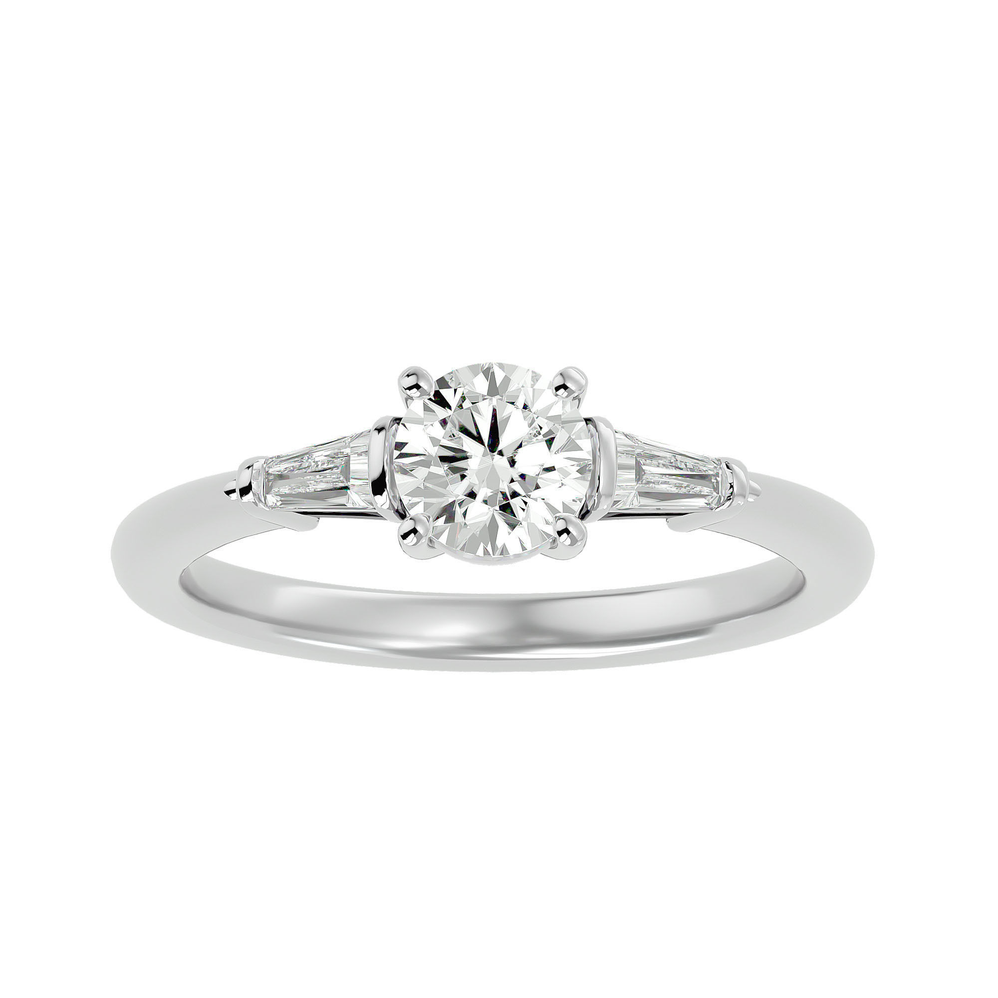 Tri Diamond solitaire wedding engagement ring with 360 view 3D print model_2