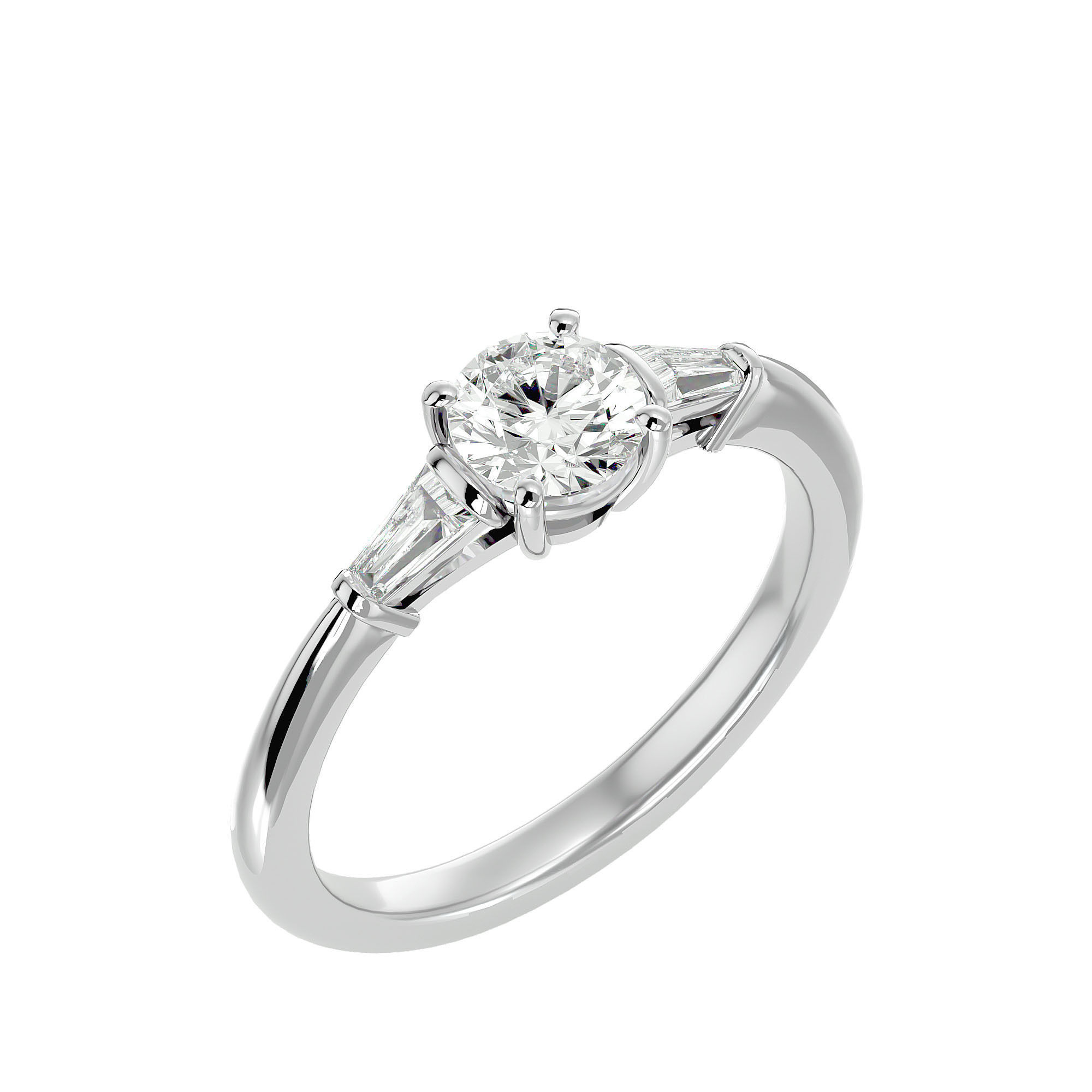 Tri Diamond solitaire wedding engagement ring with 360 view 3D print model_9