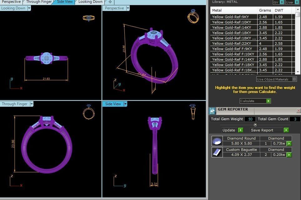 Tri Diamond solitaire wedding engagement ring with 360 view 3D print model_12