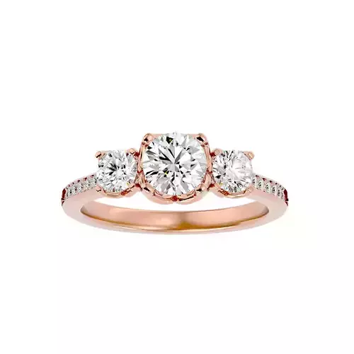Tri Diamond solitaire wedding engagement ring with 360 view 3D print model