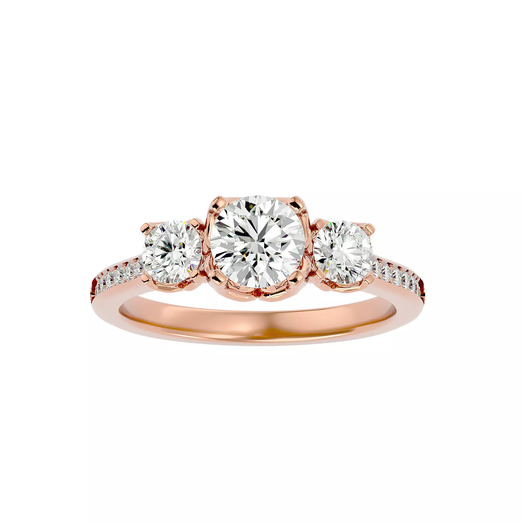 Tri Diamond solitaire wedding engagement ring with 360 view 3D print model_0