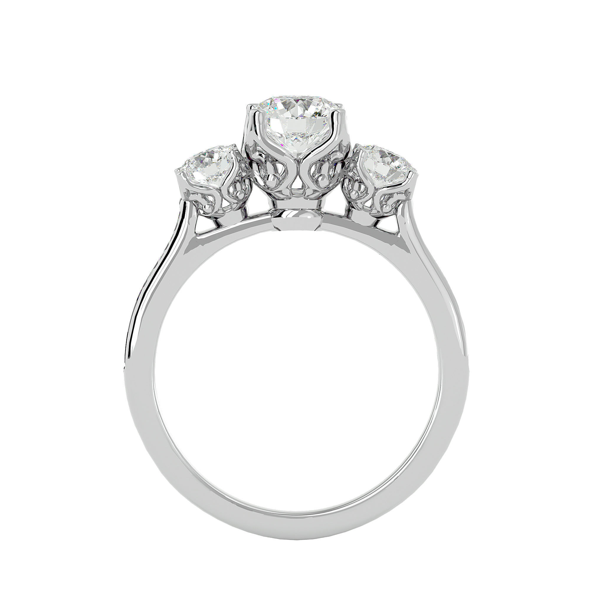 Tri Diamond solitaire wedding engagement ring with 360 view 3D print model_3