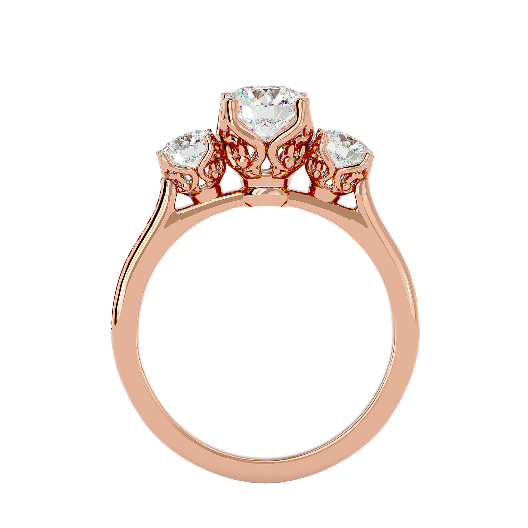 Tri Diamond solitaire wedding engagement ring with 360 view 3D print model_5