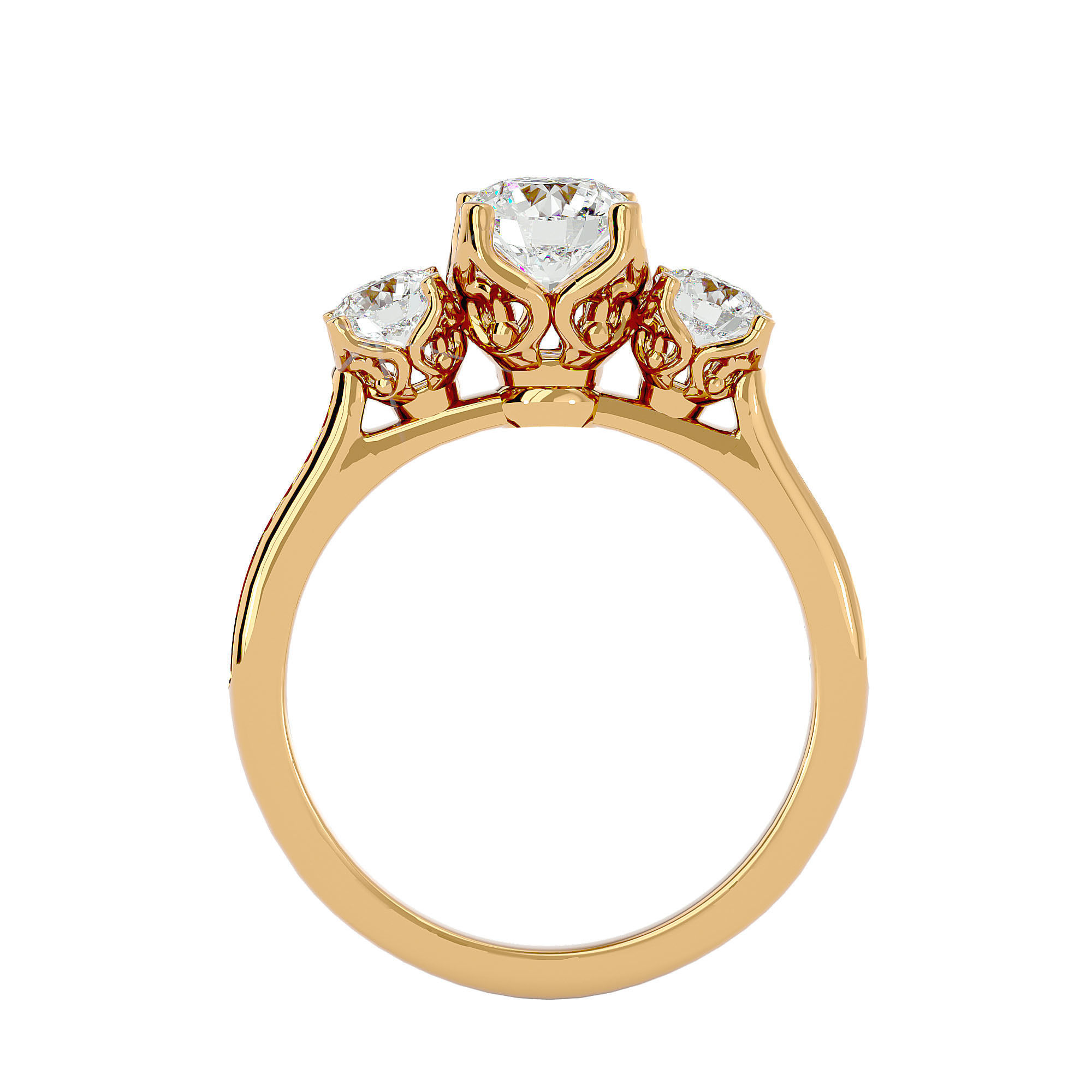 Tri Diamond solitaire wedding engagement ring with 360 view 3D print model_4