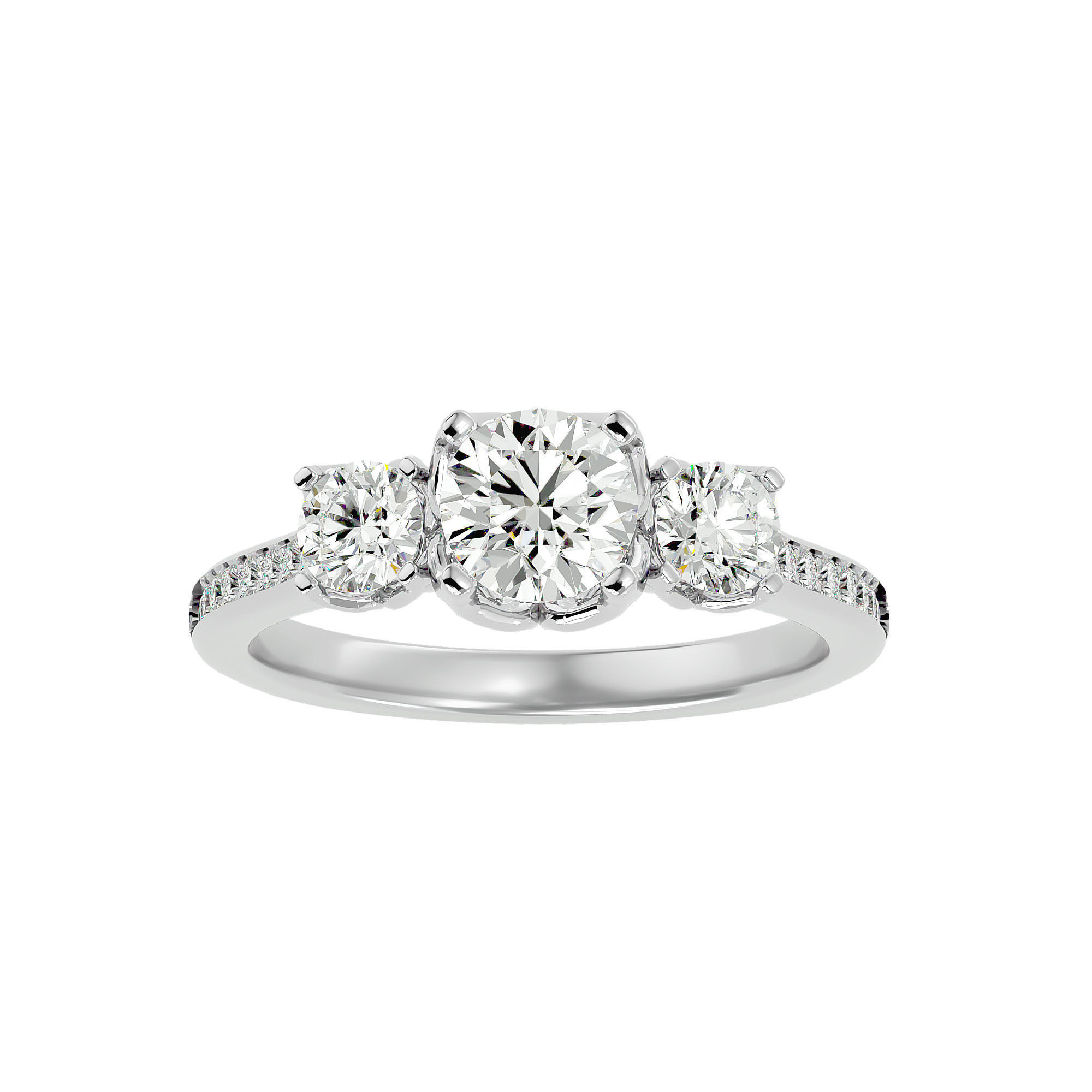 Tri Diamond solitaire wedding engagement ring with 360 view 3D print model_2