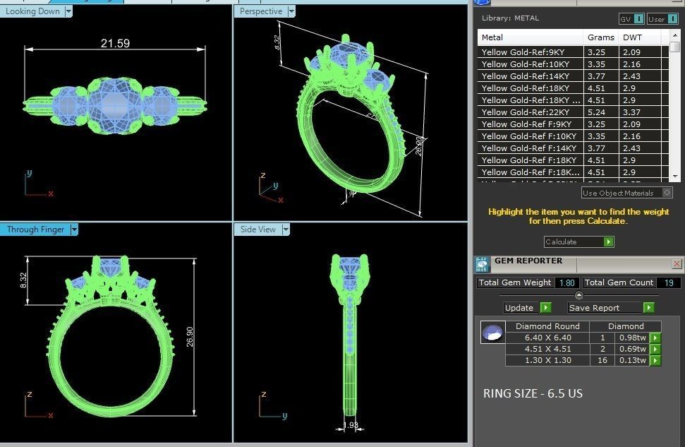 Tri Diamond solitaire wedding engagement ring with 360 view 3D print model_6
