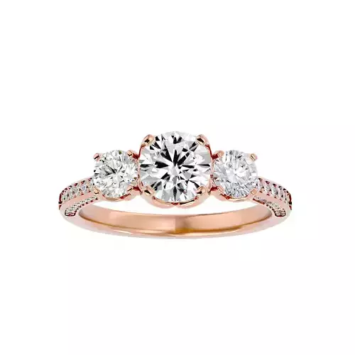 Tri Diamond solitaire wedding engagement ring with 360 view 3D print model