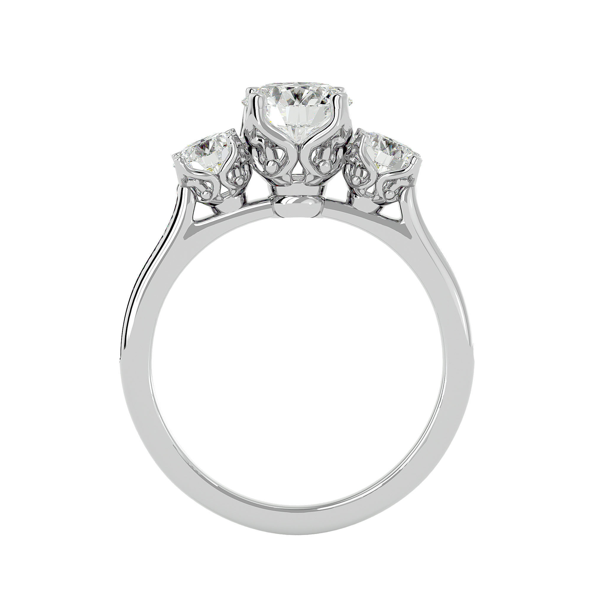 Tri Diamond solitaire wedding engagement ring with 360 view 3D print model_3