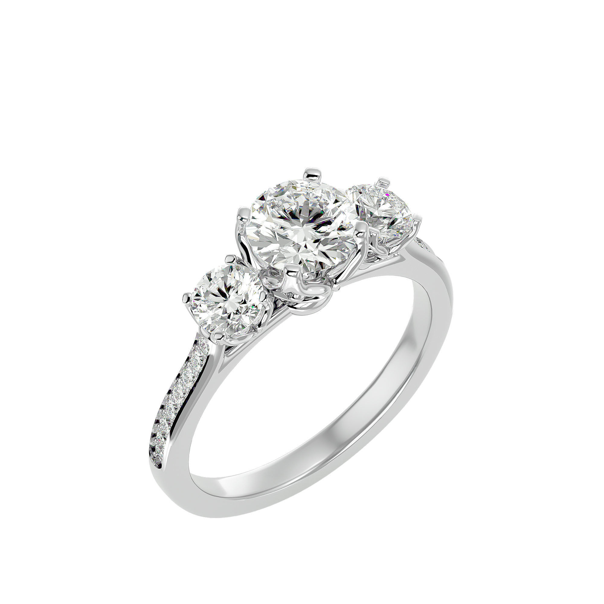 Tri Diamond solitaire wedding engagement ring with 360 view 3D print model_10